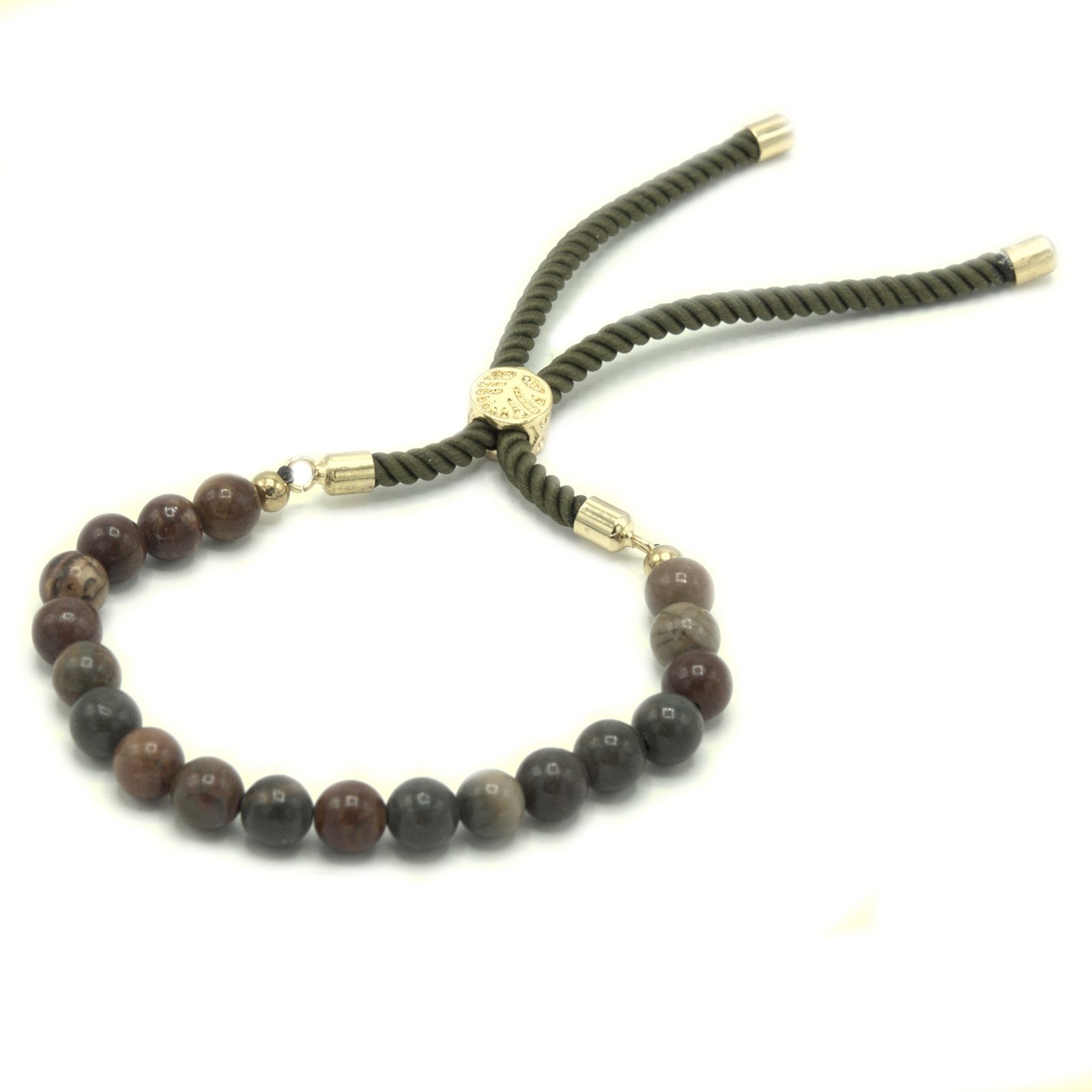18K Gold Plated Gemstone Moss String Bracelet - Picasso Jasper - Image 3