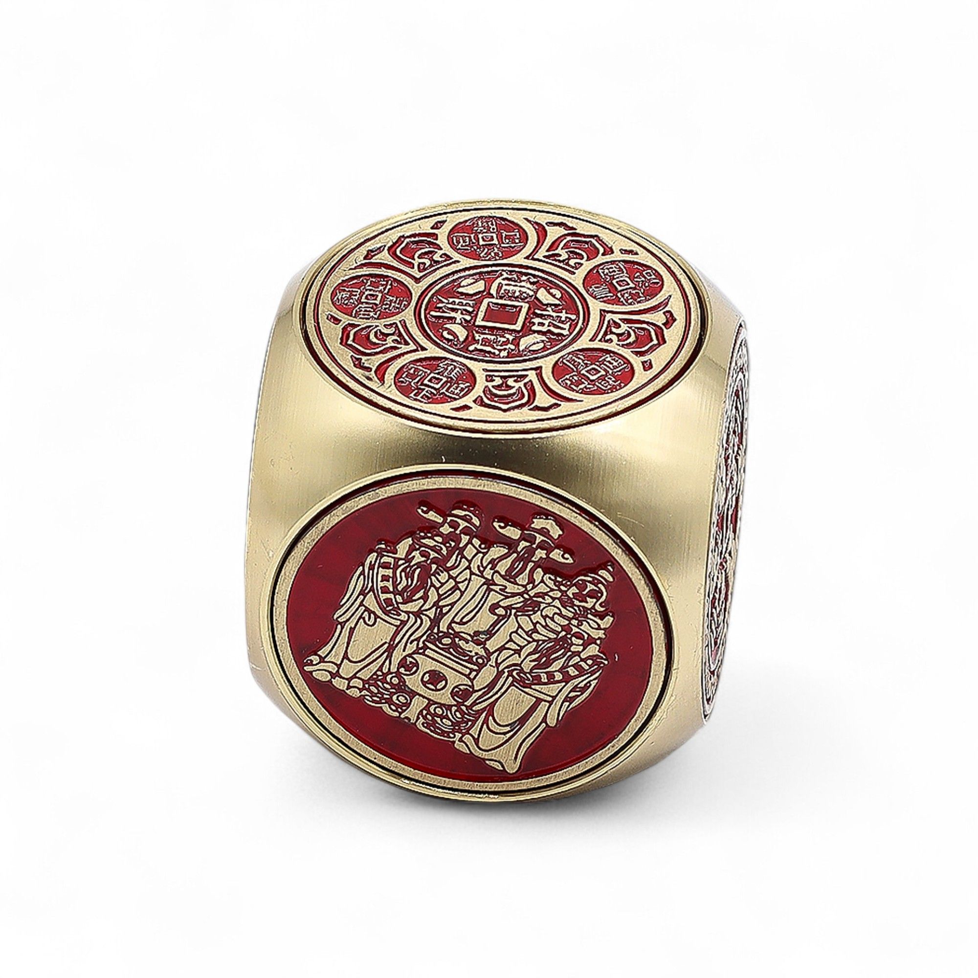 Feng Shui Fortune - Red & Brass Prosperity Cube - Flat - Image 2