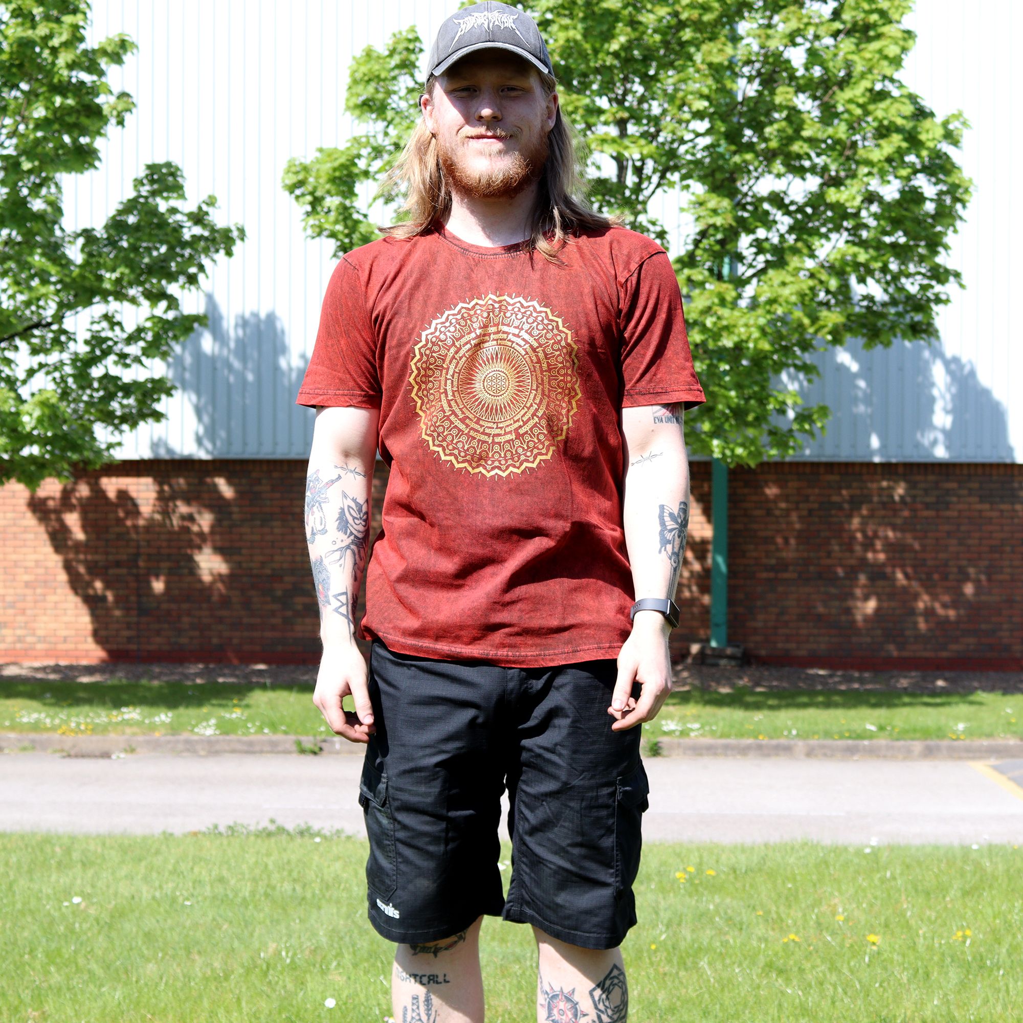 Large Stone Washed T-Shirt - Mandala - Maroon - Image 2