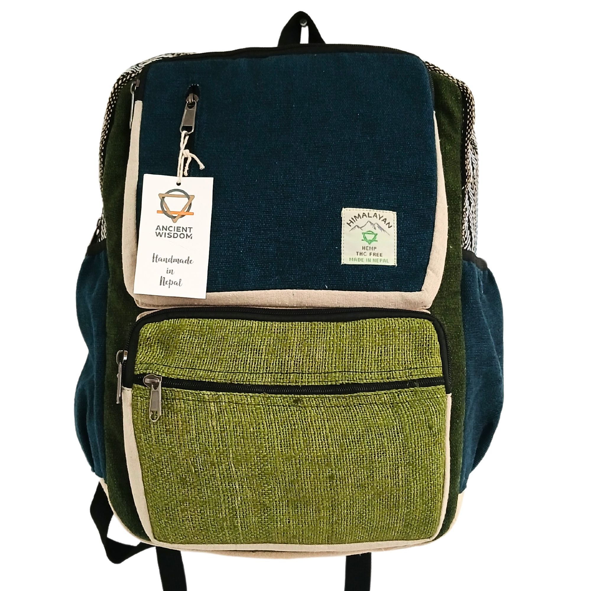 Large Boxy Hemp Backpack - Teal & Sage - Image 2
