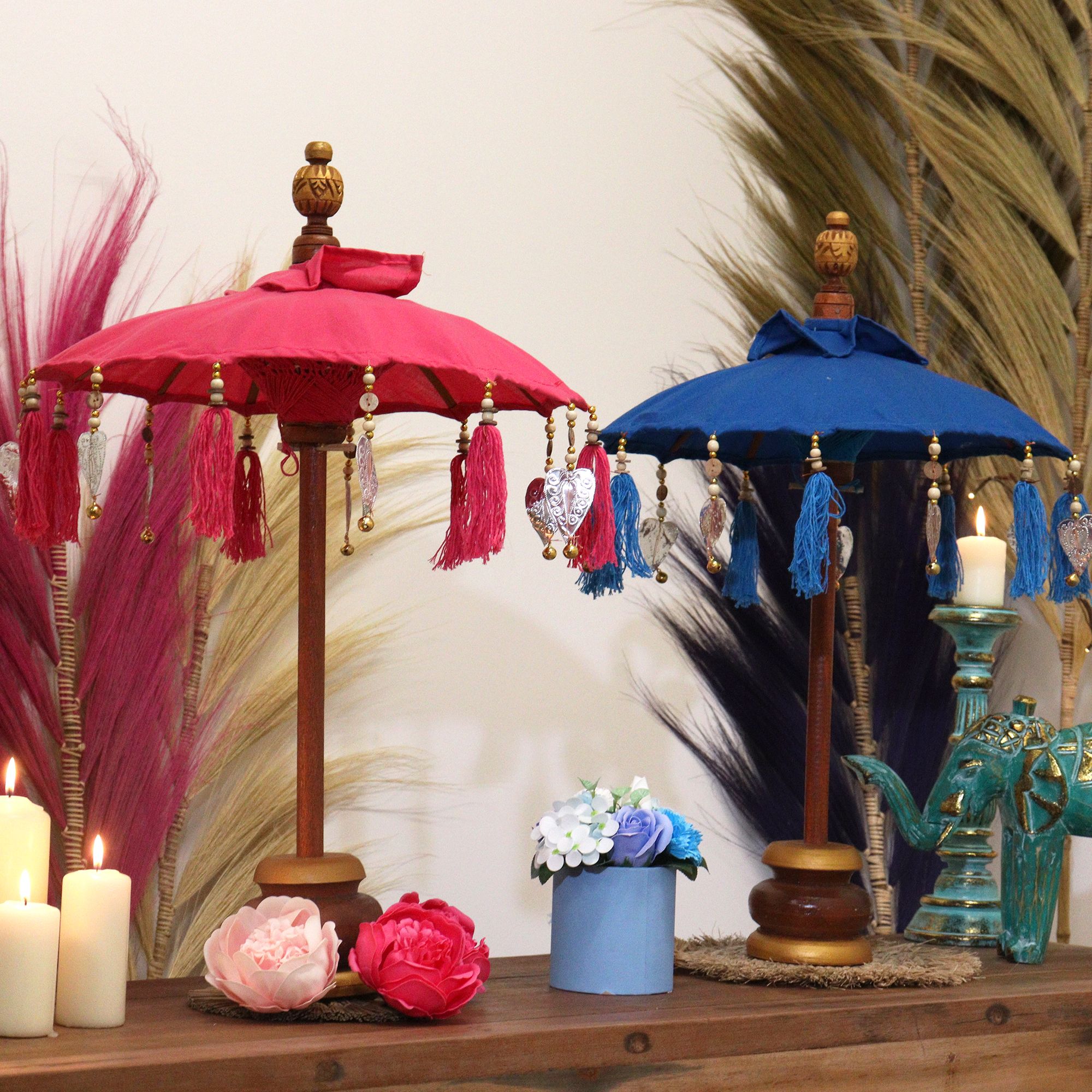 Bali Home Decor Parasol - Cotton - Turquoise- 40cm - Image 6