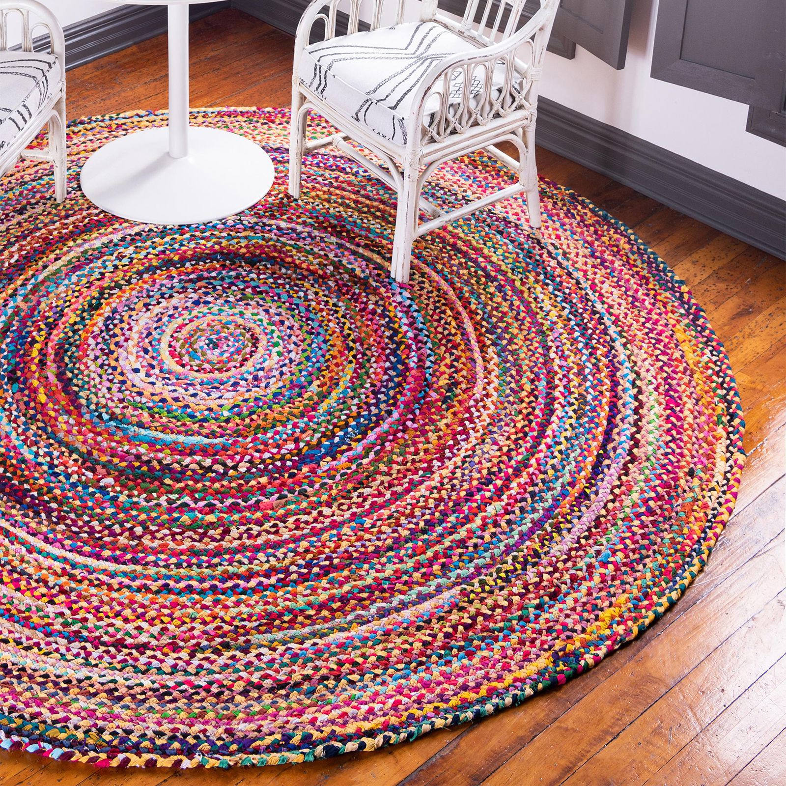 Round Jute and Recycled Cotton Rug - 120 cm - Image 5
