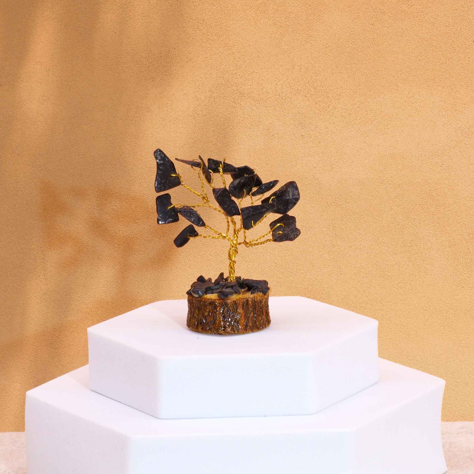 Mini Gemstone Tree On Wood Base - Black Agate (15 stones) - Image 6