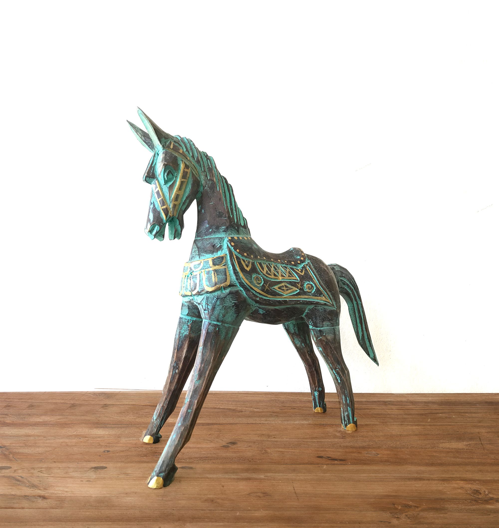 Large Gold & Turquoise Horse 32 cm - Image 4