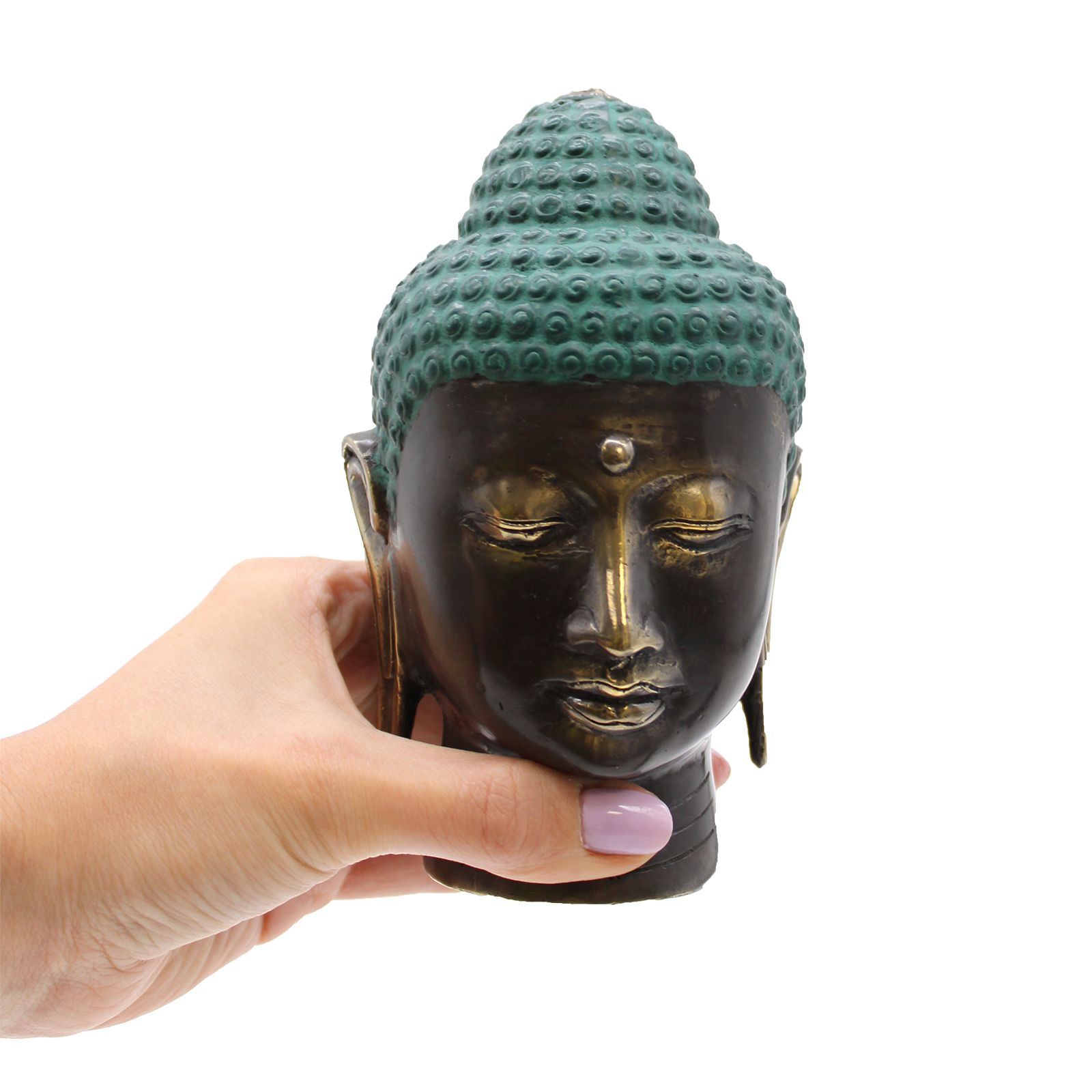 Large Antique Brass Buddha Head - Image 2