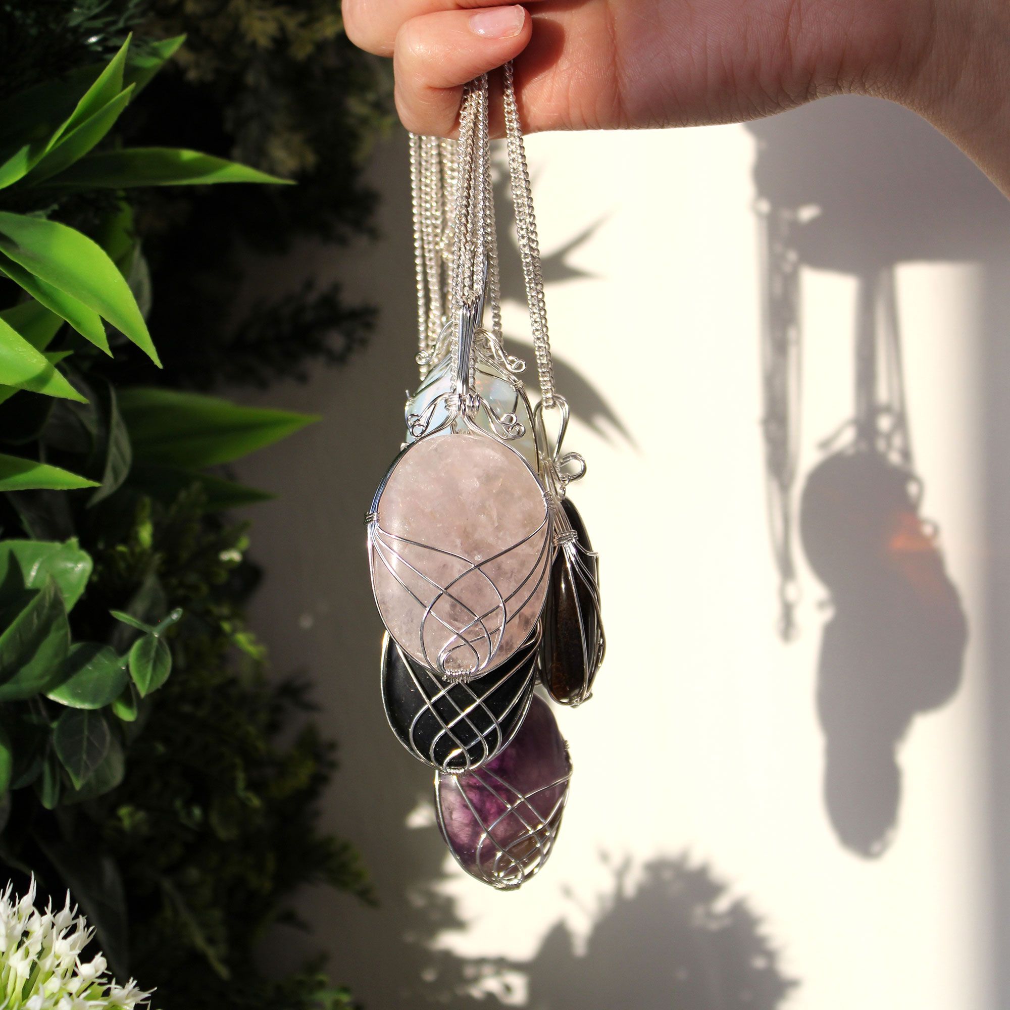Swirl Wrapped Gemstone Necklace - Rose Quartz - Image 2