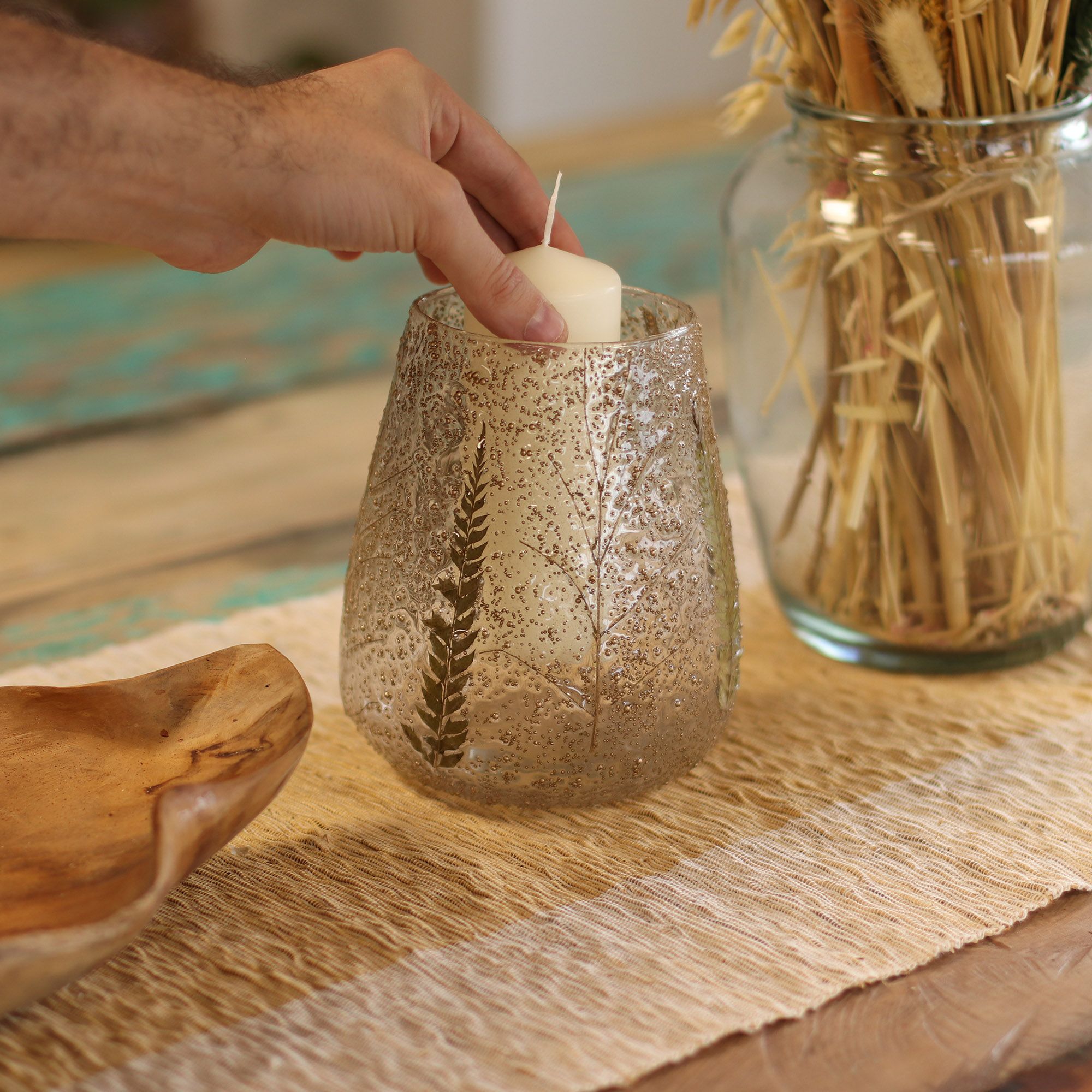 Natural Floral Glass - Large Bowl Candle Holder - Pino - (15x12cm) - Image 4