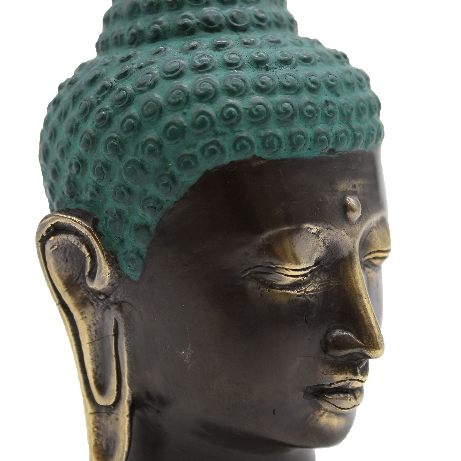 Large Antique Brass Buddha Head - Image 3
