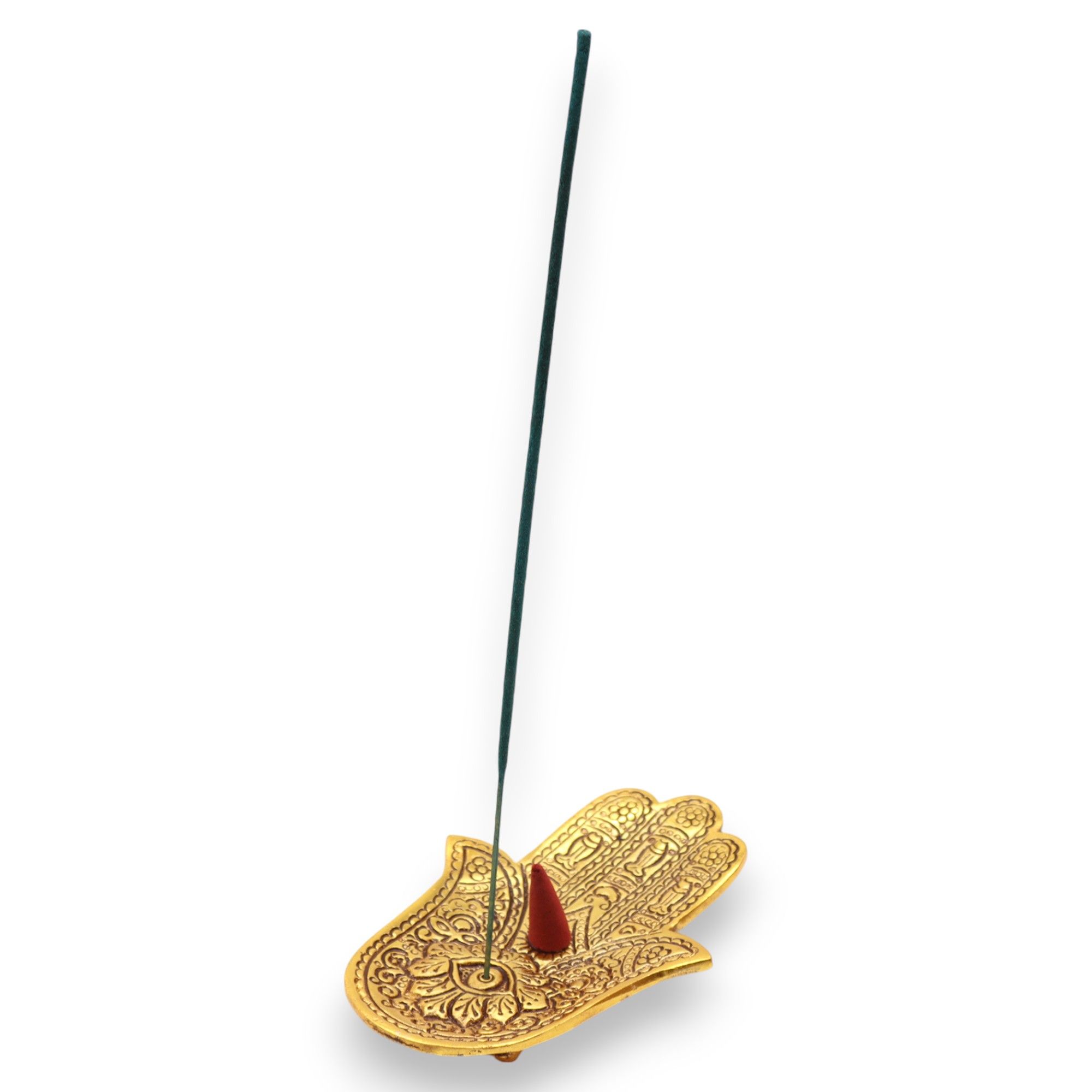 Gold Aluminium Small Hamsa Incense Holder - Image 2