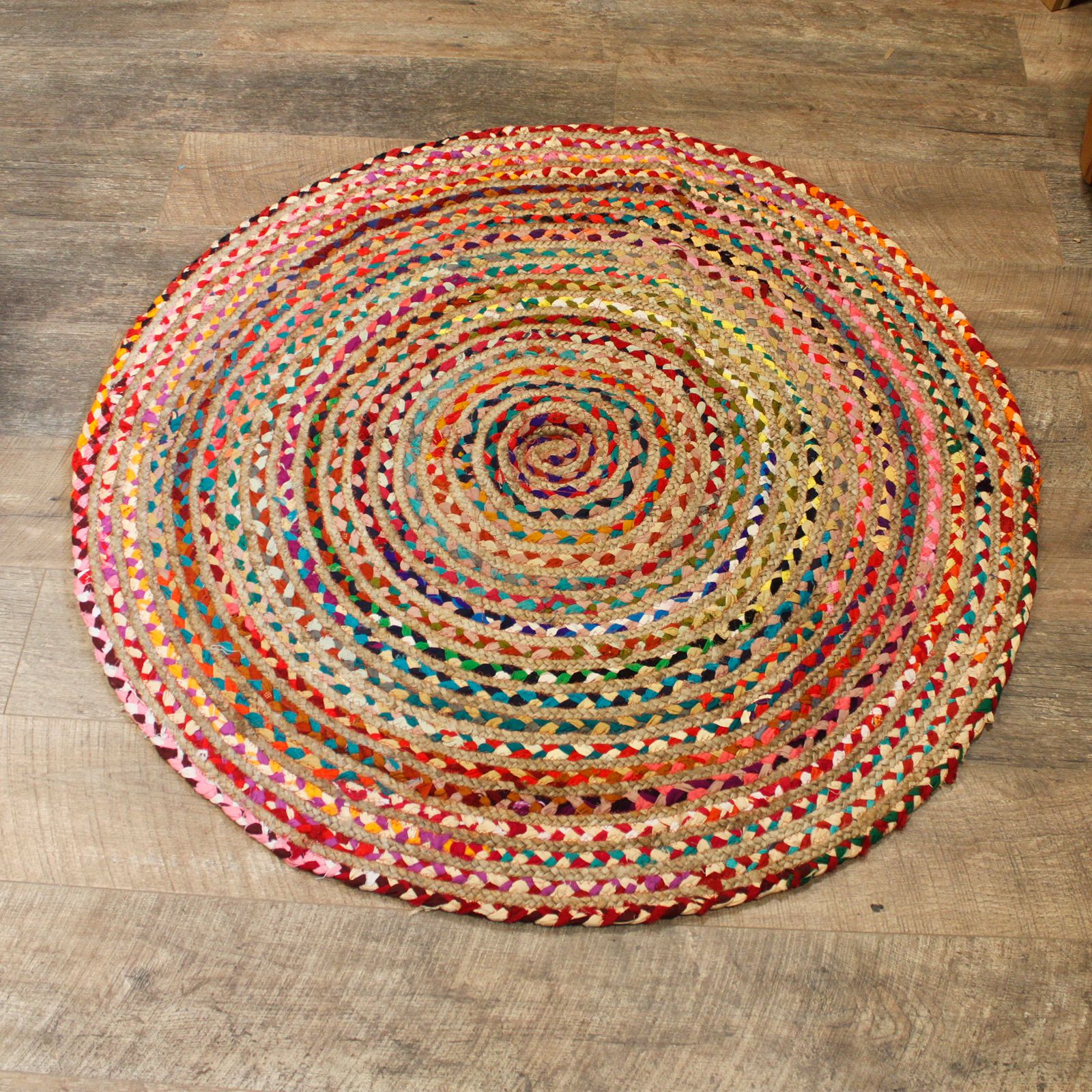 Round Jute and Recycled Cotton Rug - 120 cm - Image 2