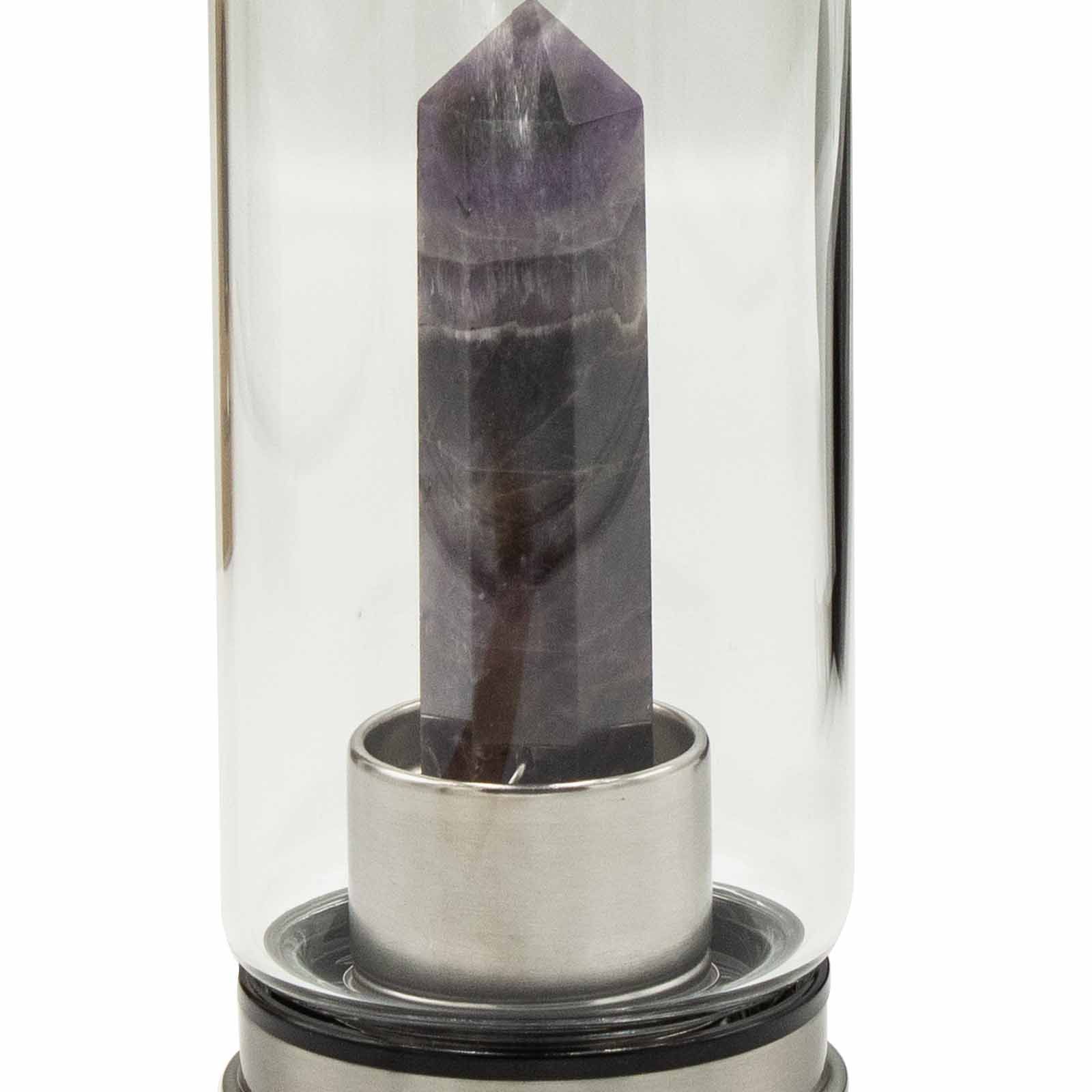Crystal Infused Glass Water Bottle - Relaxing Amethyst - Obelisk - Image 2
