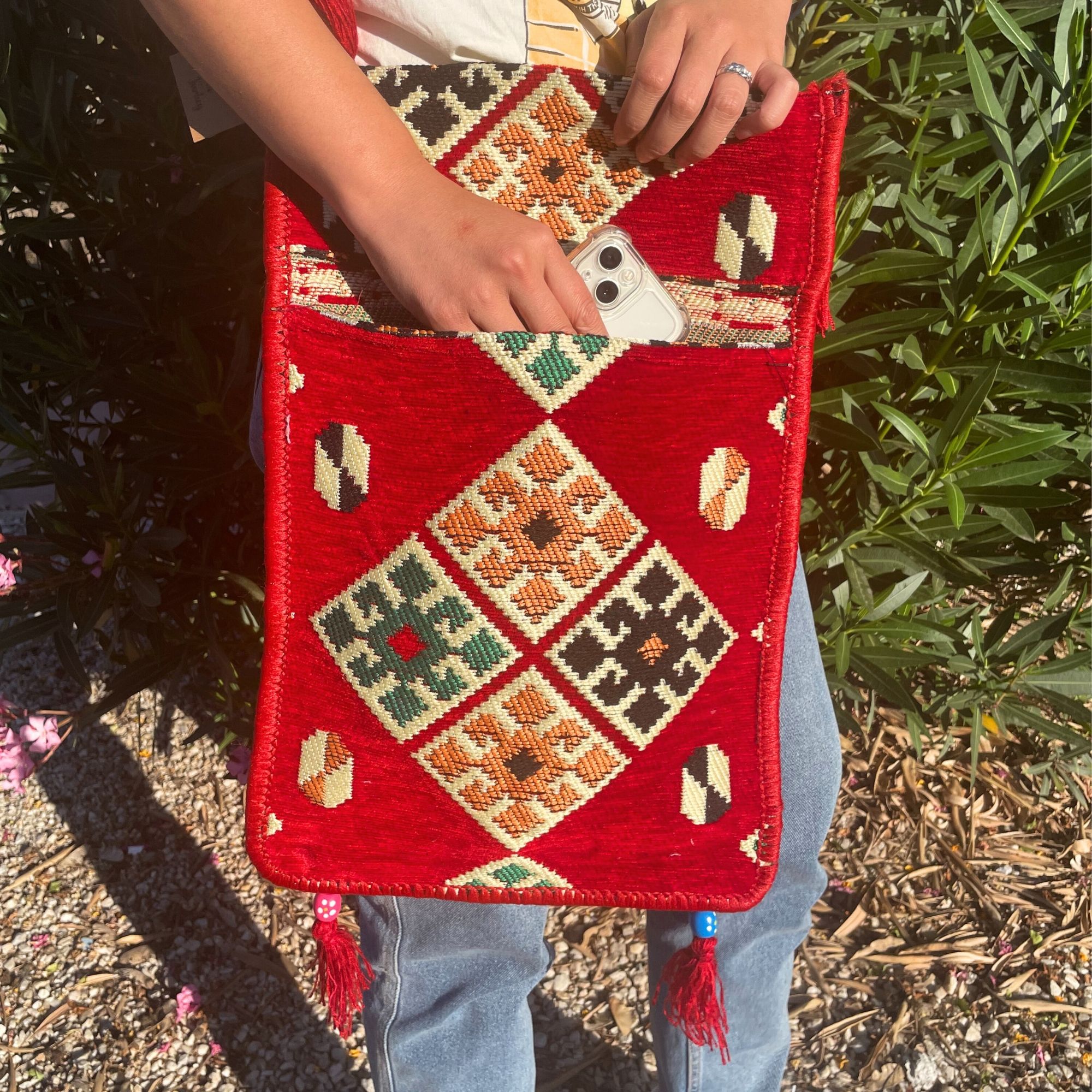 Red Kilim Messenger Festival Bag - Image 3