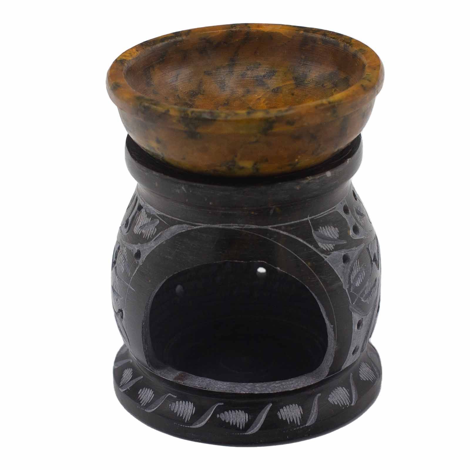 Soapstone Oil Burner 10cm - Mandala Flower - Black & Yellow - Image 3