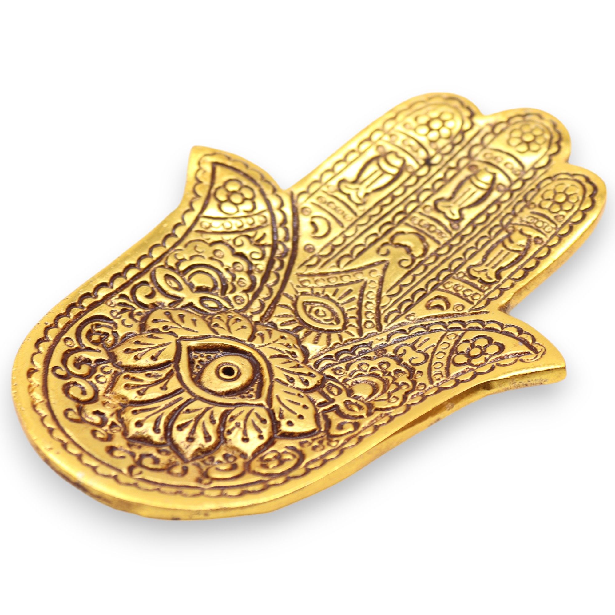 Gold Aluminium Small Hamsa Incense Holder - Image 3