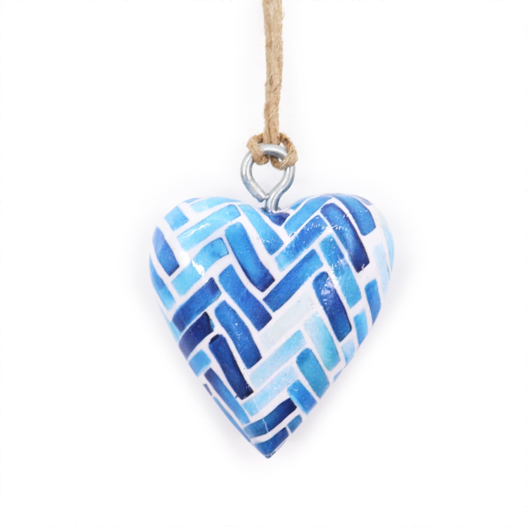 Small Decor Wood Heart - Blue Stripes