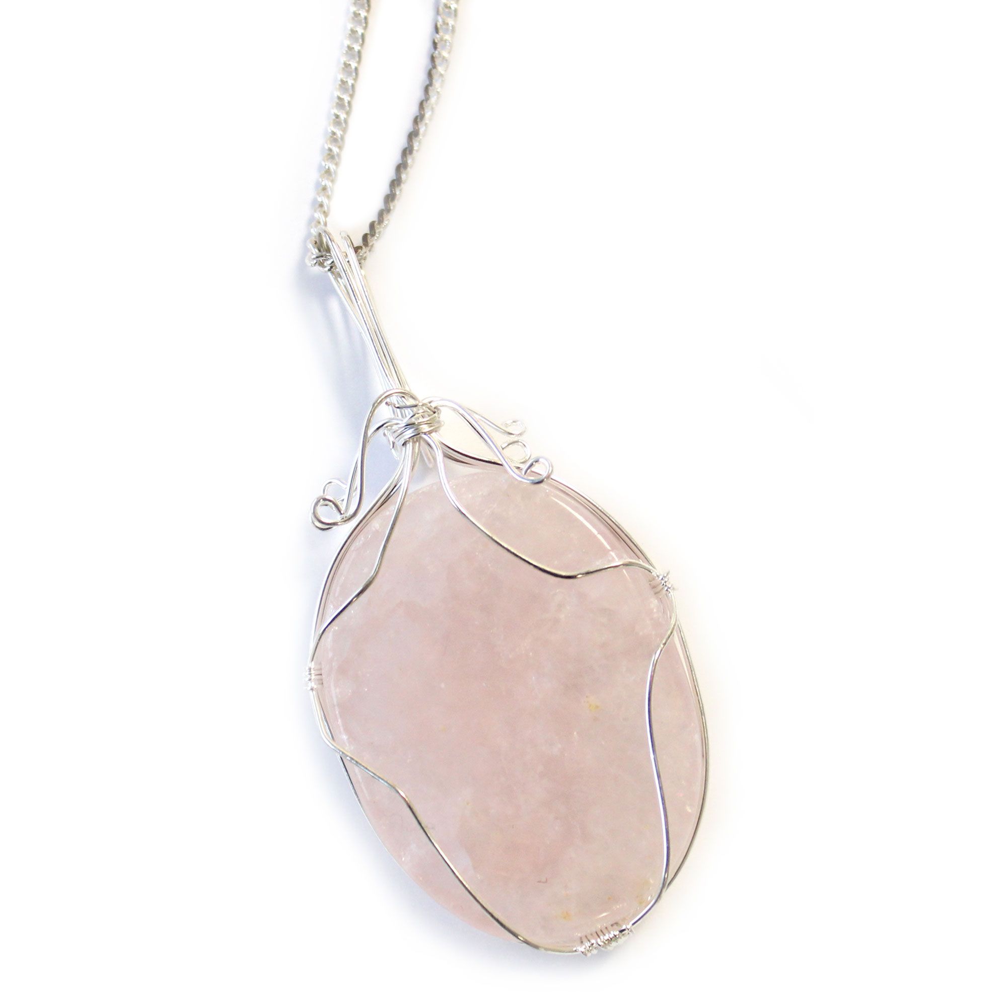 Swirl Wrapped Gemstone Necklace - Rose Quartz - Image 3