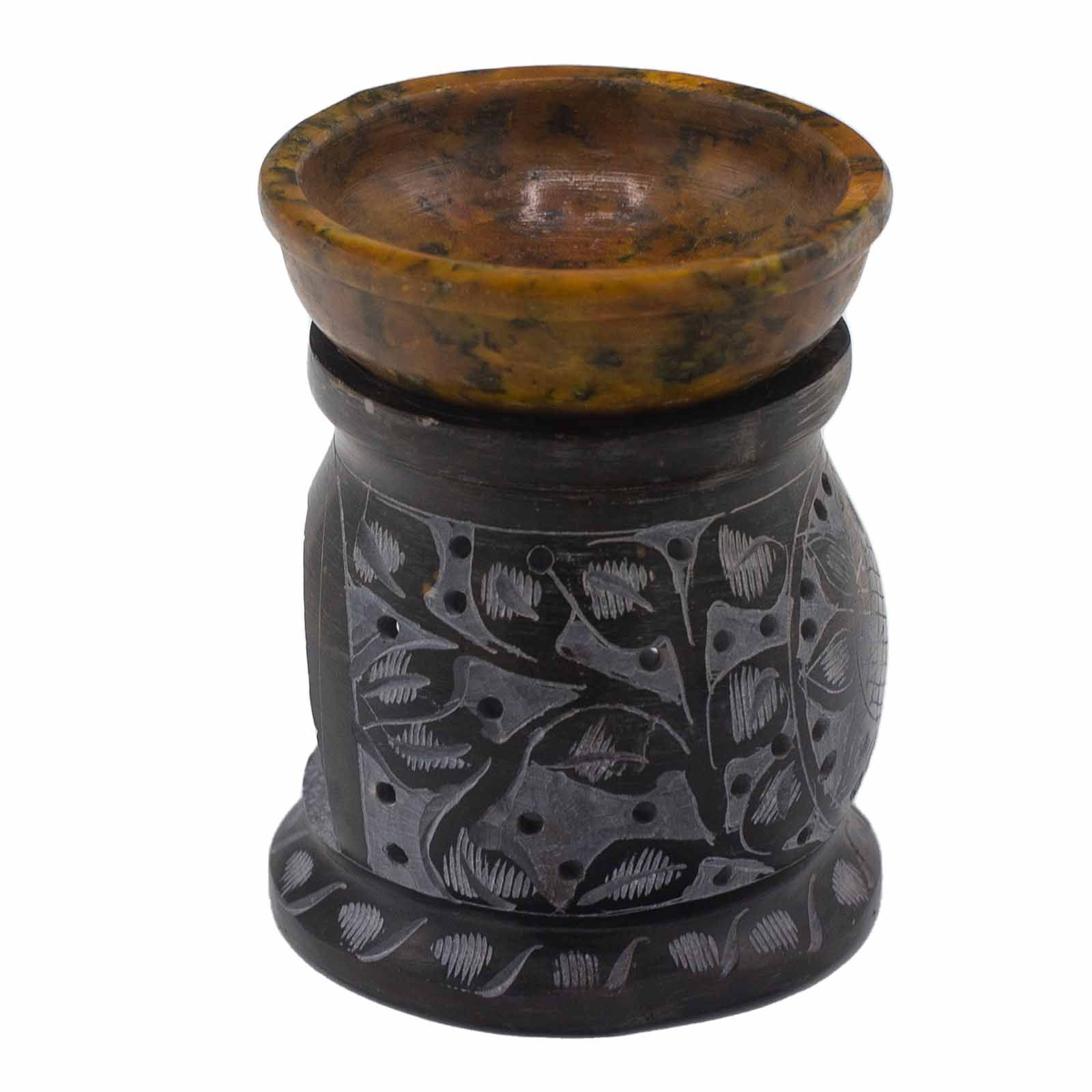 Soapstone Oil Burner 10cm - Mandala Flower - Black & Yellow - Image 4