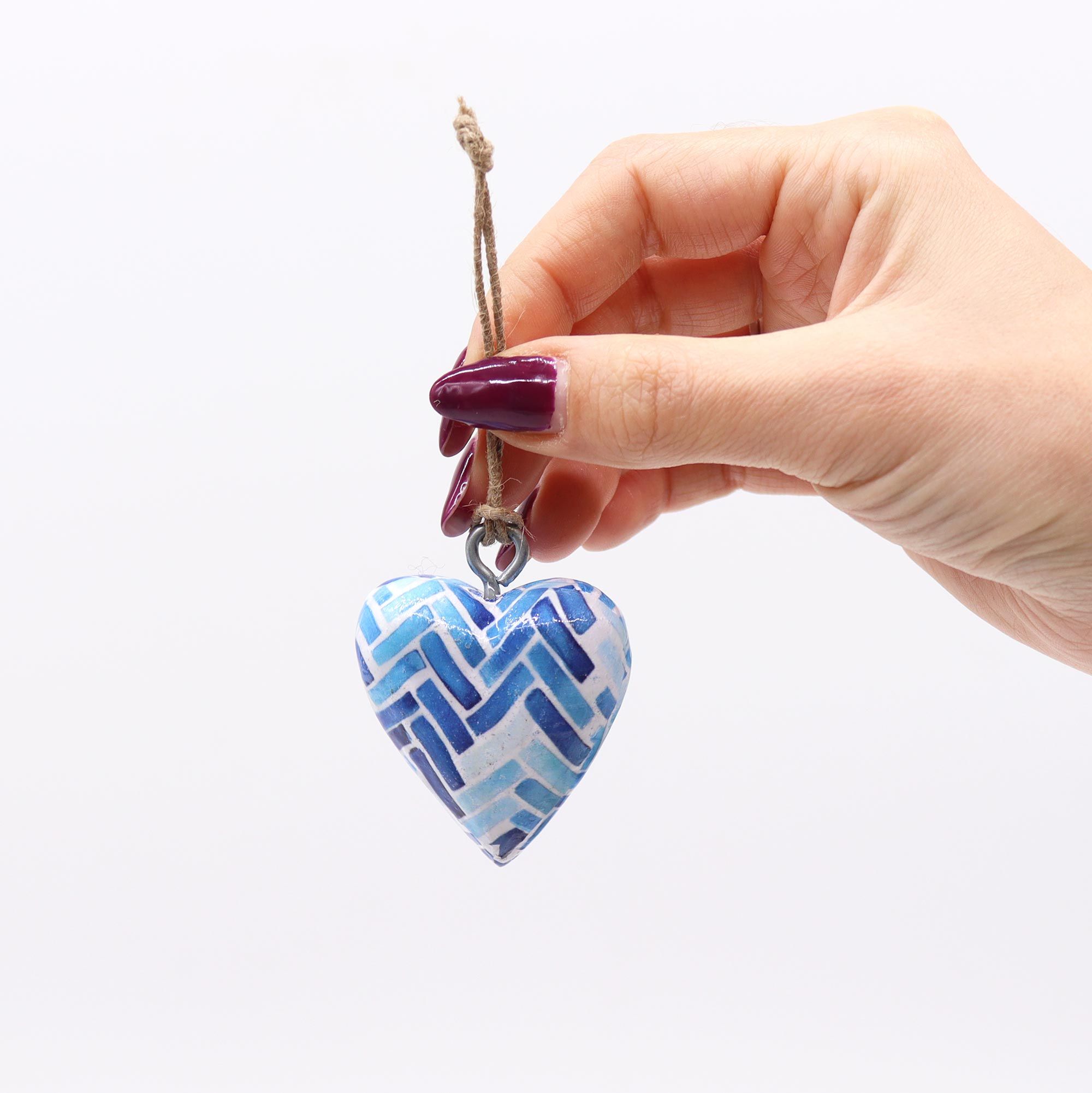 Small Decor Wood Heart - Blue Stripes - Image 2