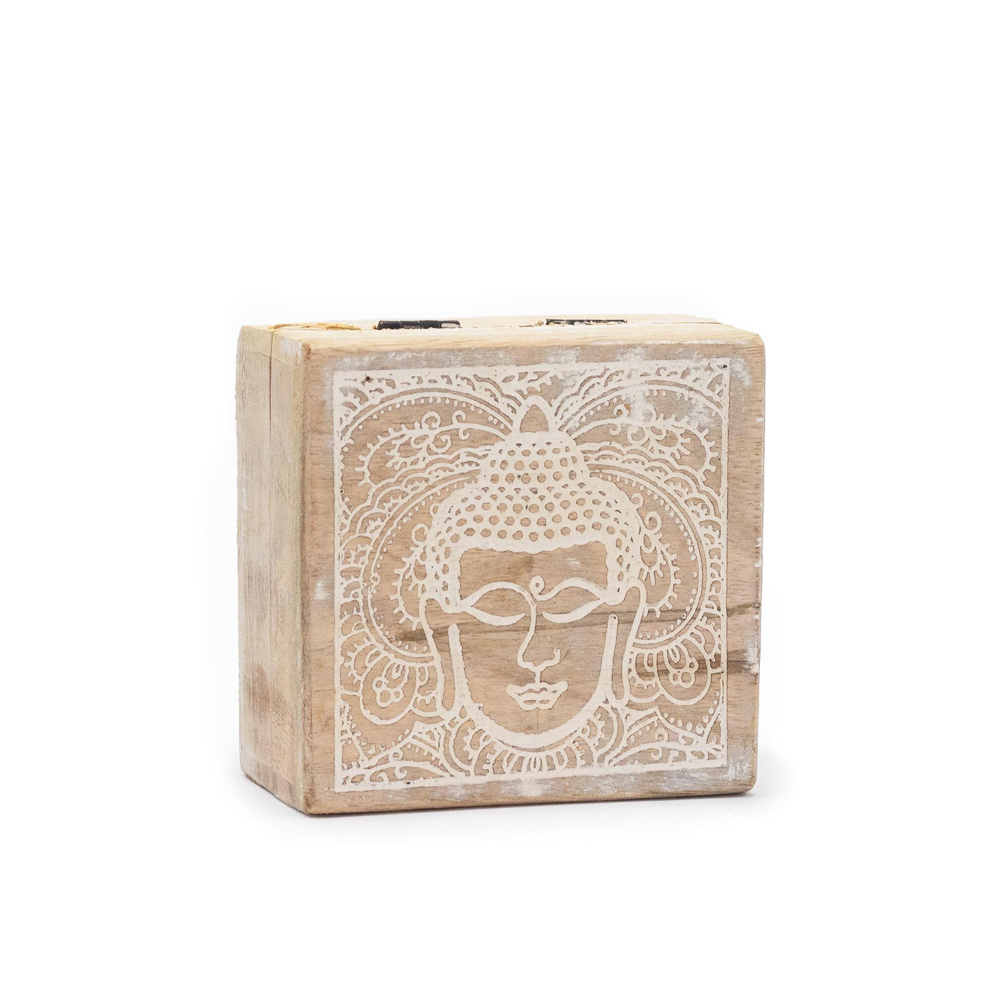 Small Square Box 10x10x4.2cm - Buddha Face Whitewash