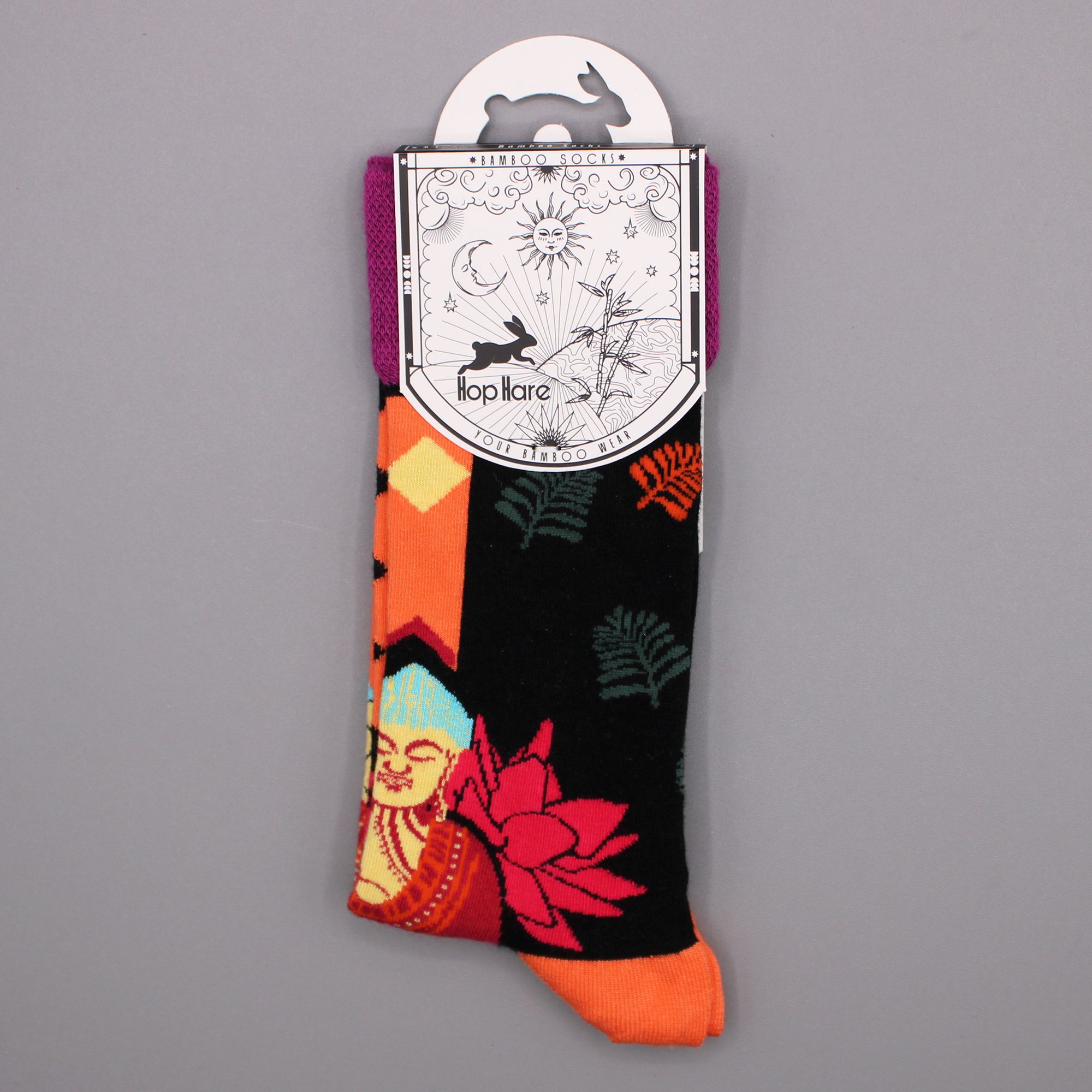 Hop Hare Bamboo Socks M/L - Pink Buddha & Lotus
