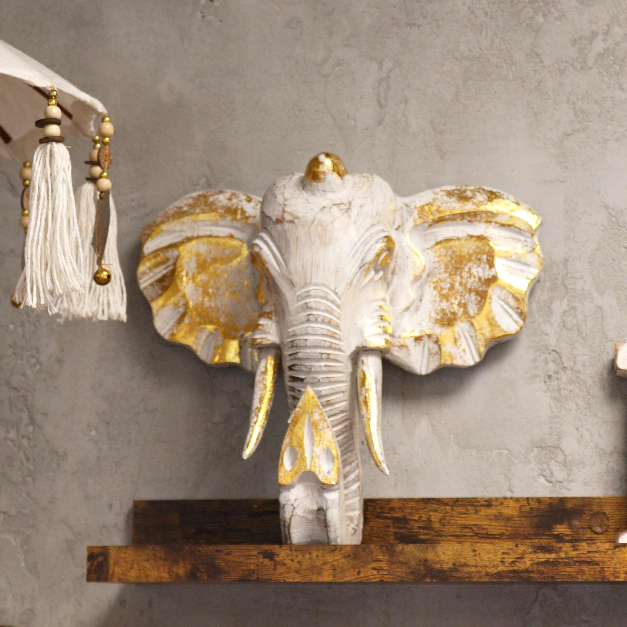 Large Elephant Head - Gold & Whitewash - Image 4