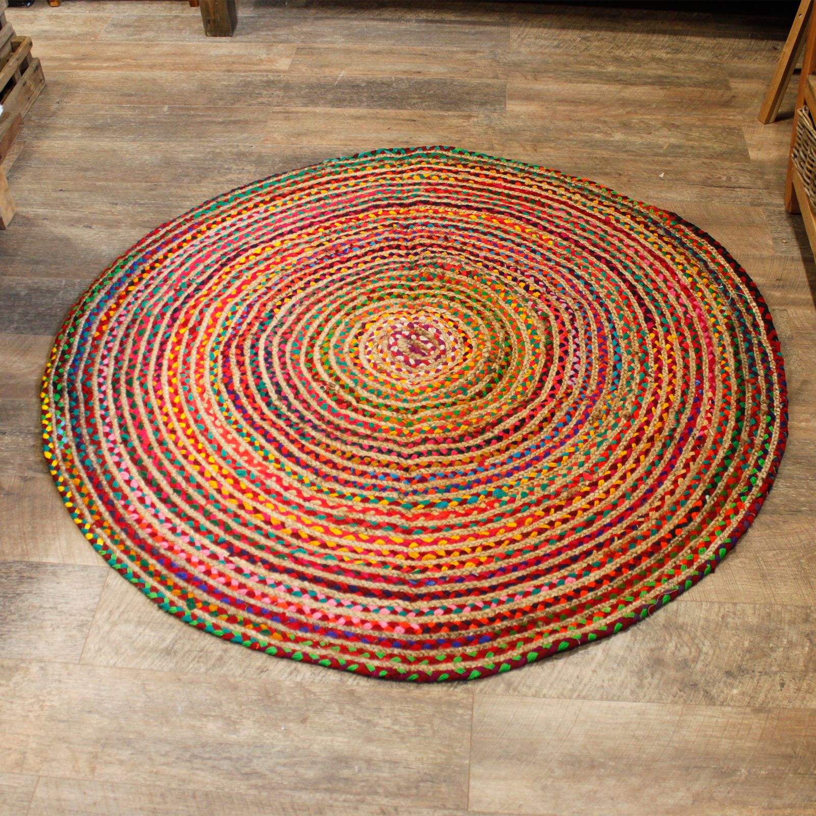 Round Jute and Recycled Cotton Rug - 150 cm - Image 2