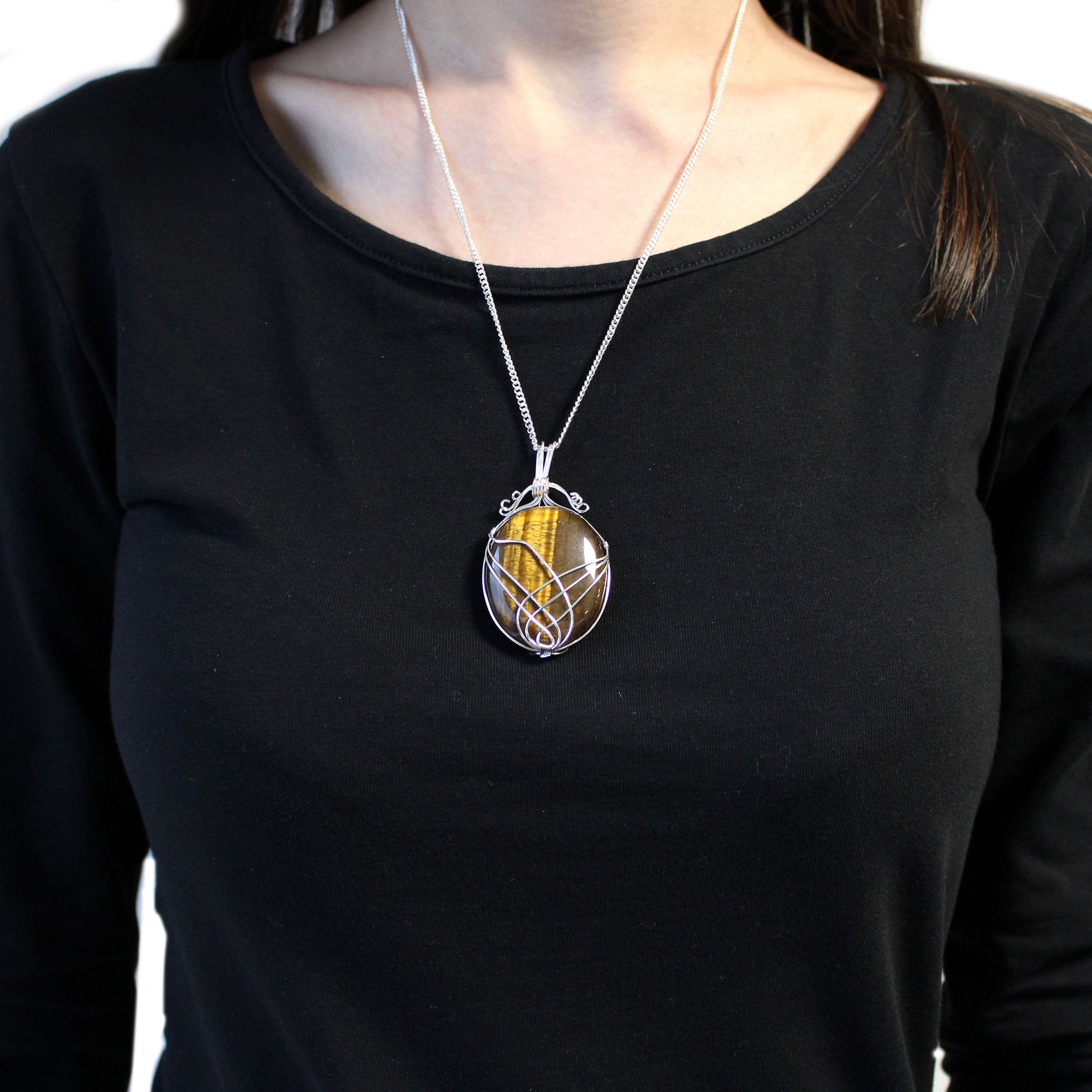 Swirl Wrapped Gemstone Necklace - Tiger Eye - Image 2