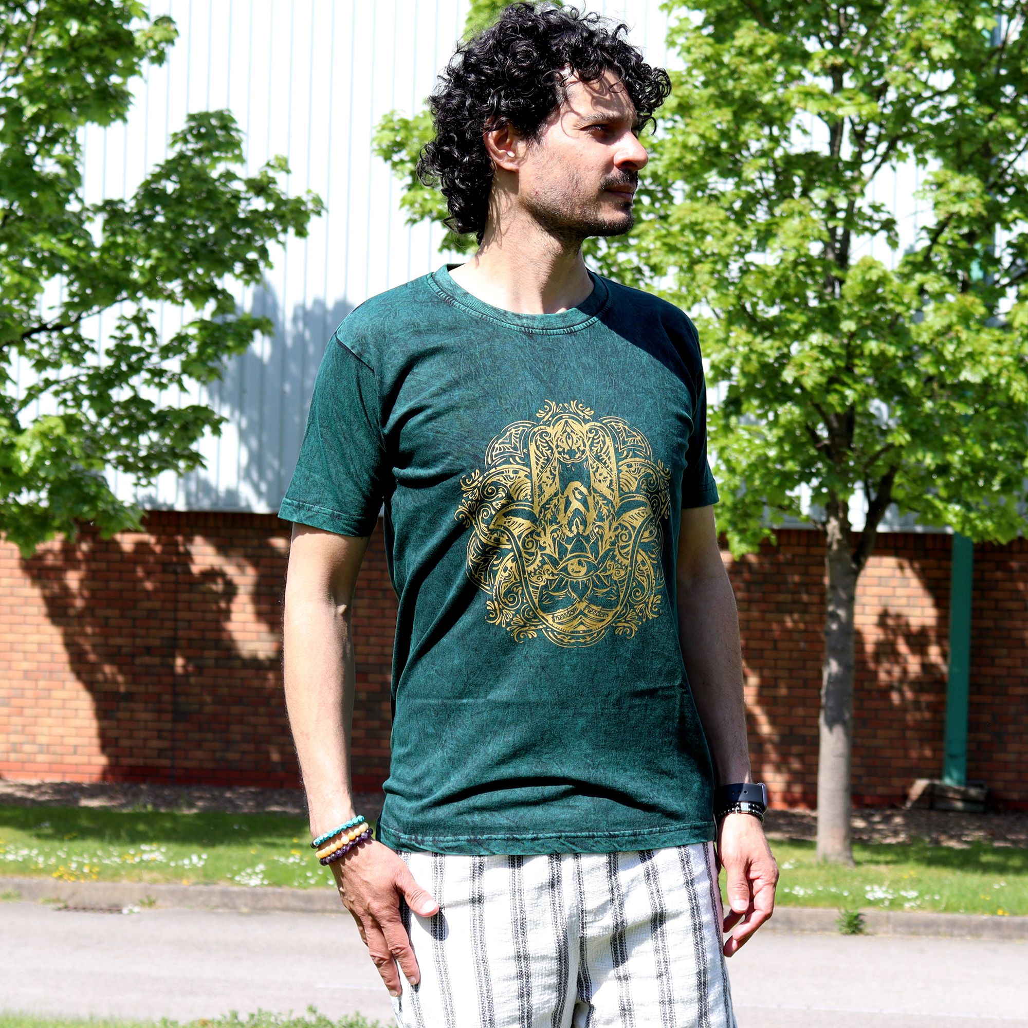 Small Stone Washed T-Shirt - Hamsa - Green - Image 2