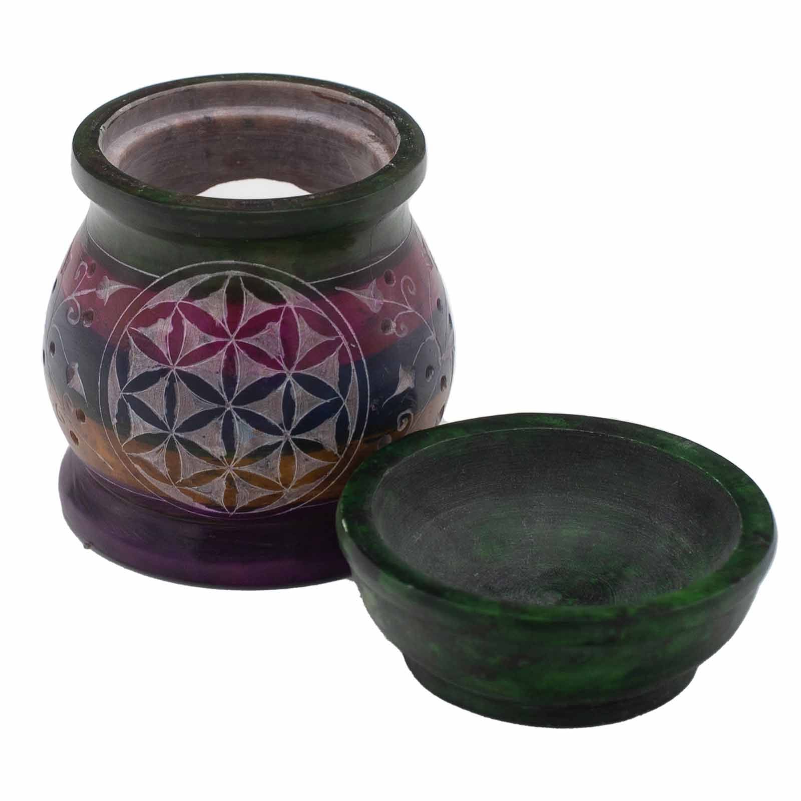 Soapstone Oil Burner 10cm - Flower of Life - Five Colours - Image 2