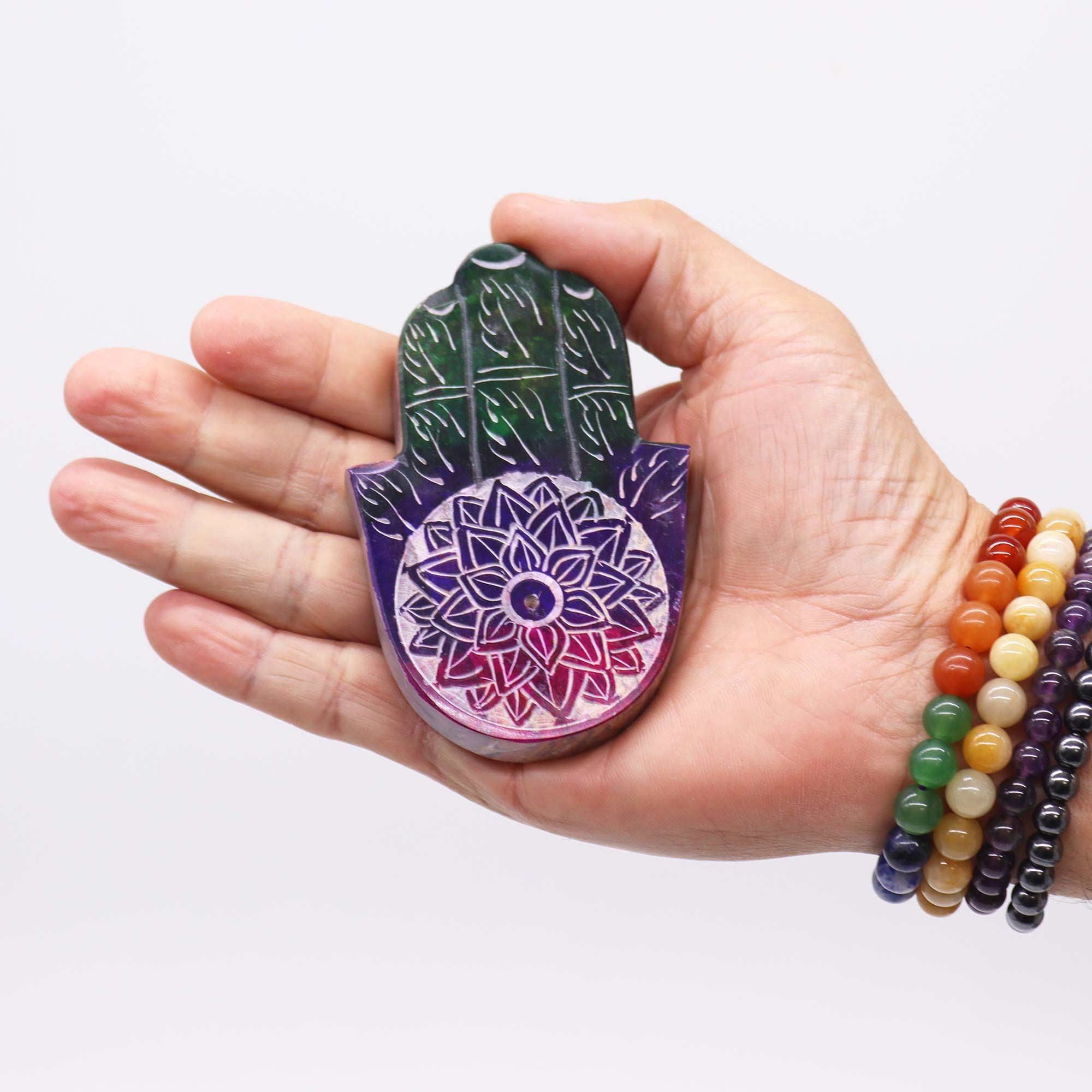 Soapstone Hamsa Incense Holder - Lotus Flower - Image 3