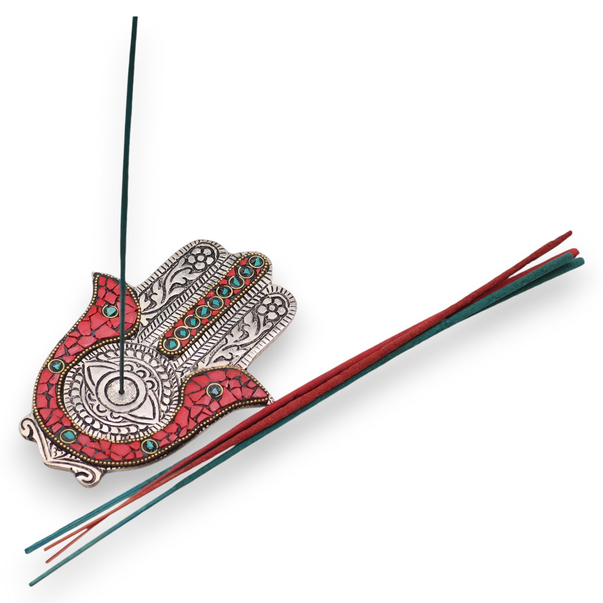 Red & Green Small Hamsa Incense Holder - Image 2