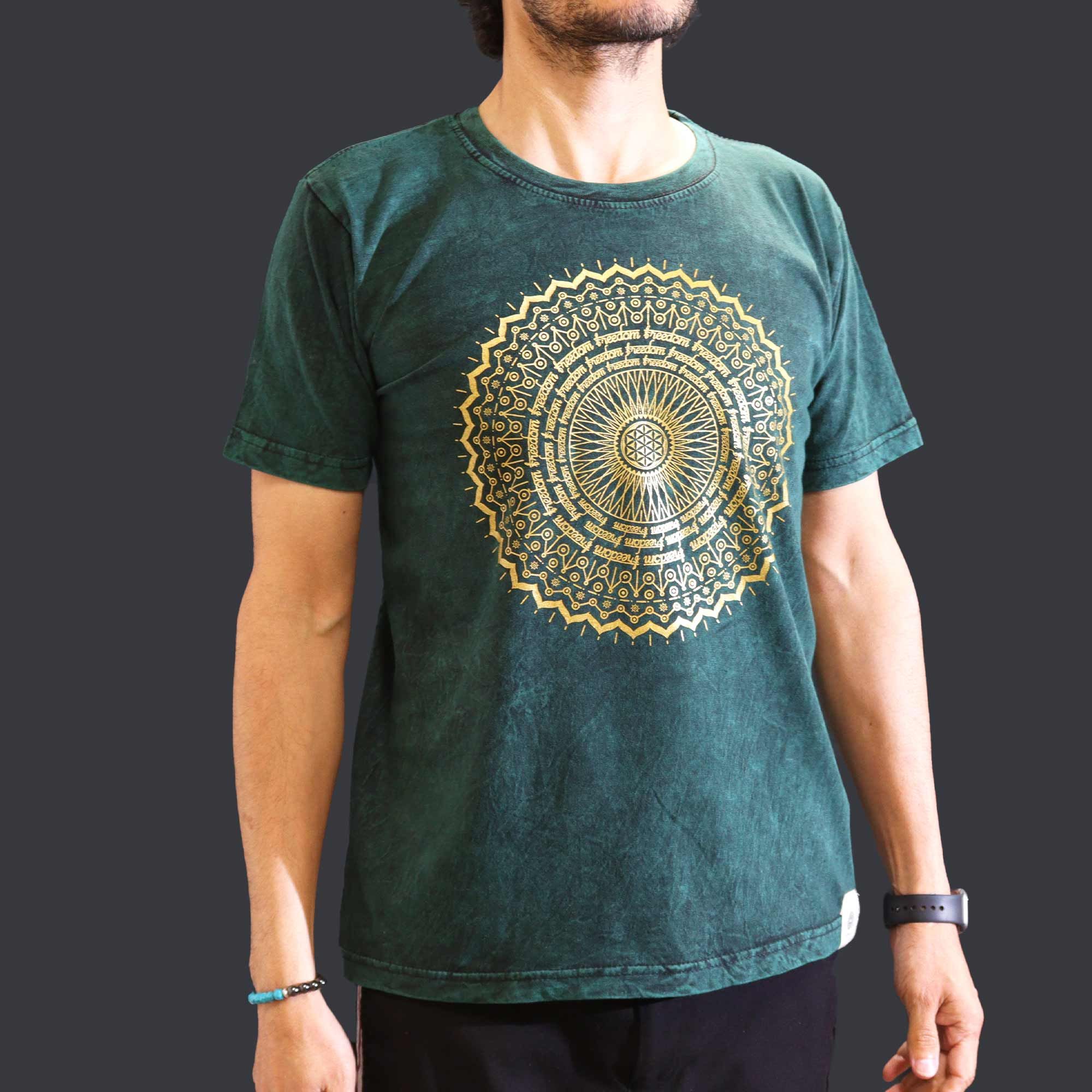 Medium Stone Washed T-Shirt - Mandala - Green - Image 2