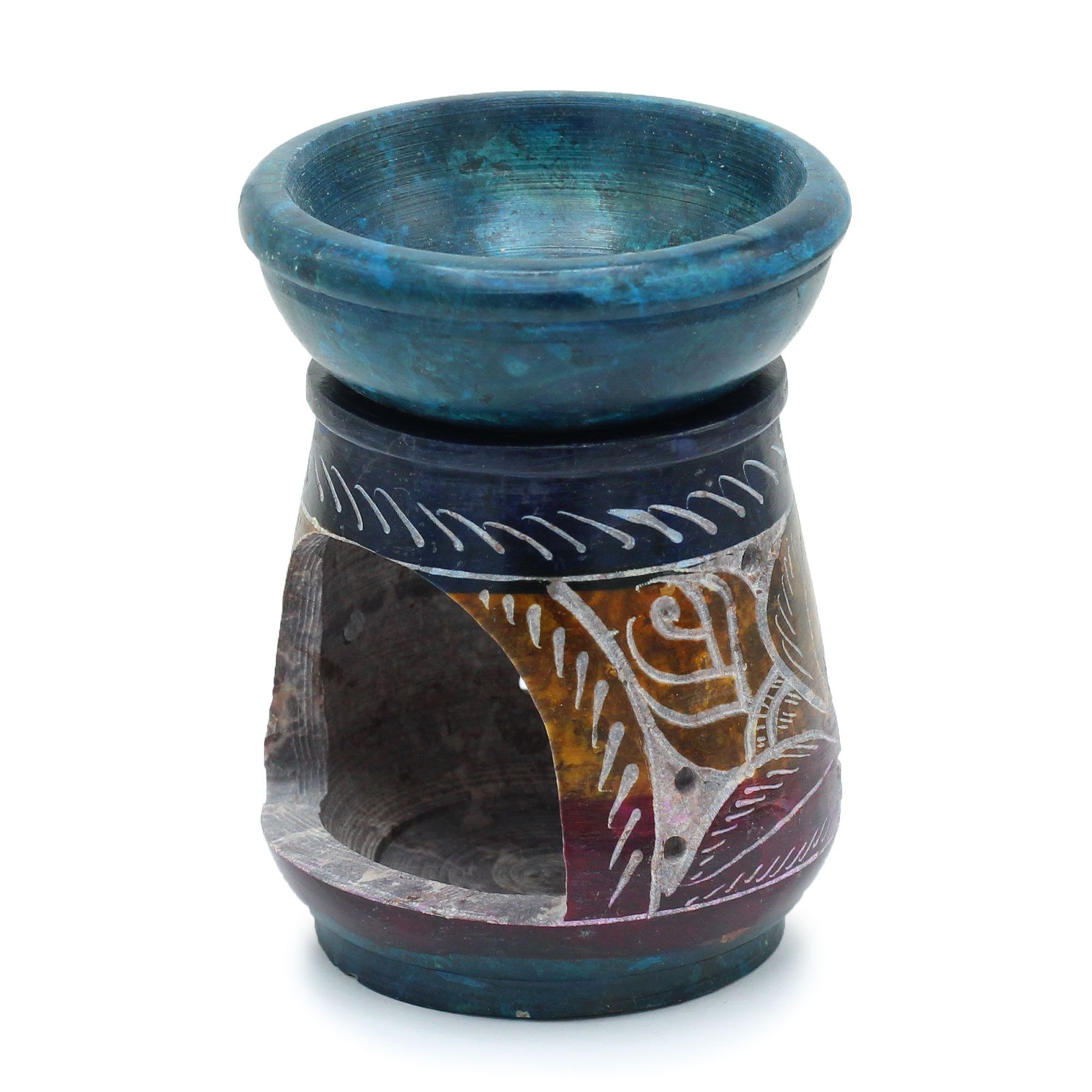 Small Coloured Soapstone Oil Burner 8cm - Flower - Image 2