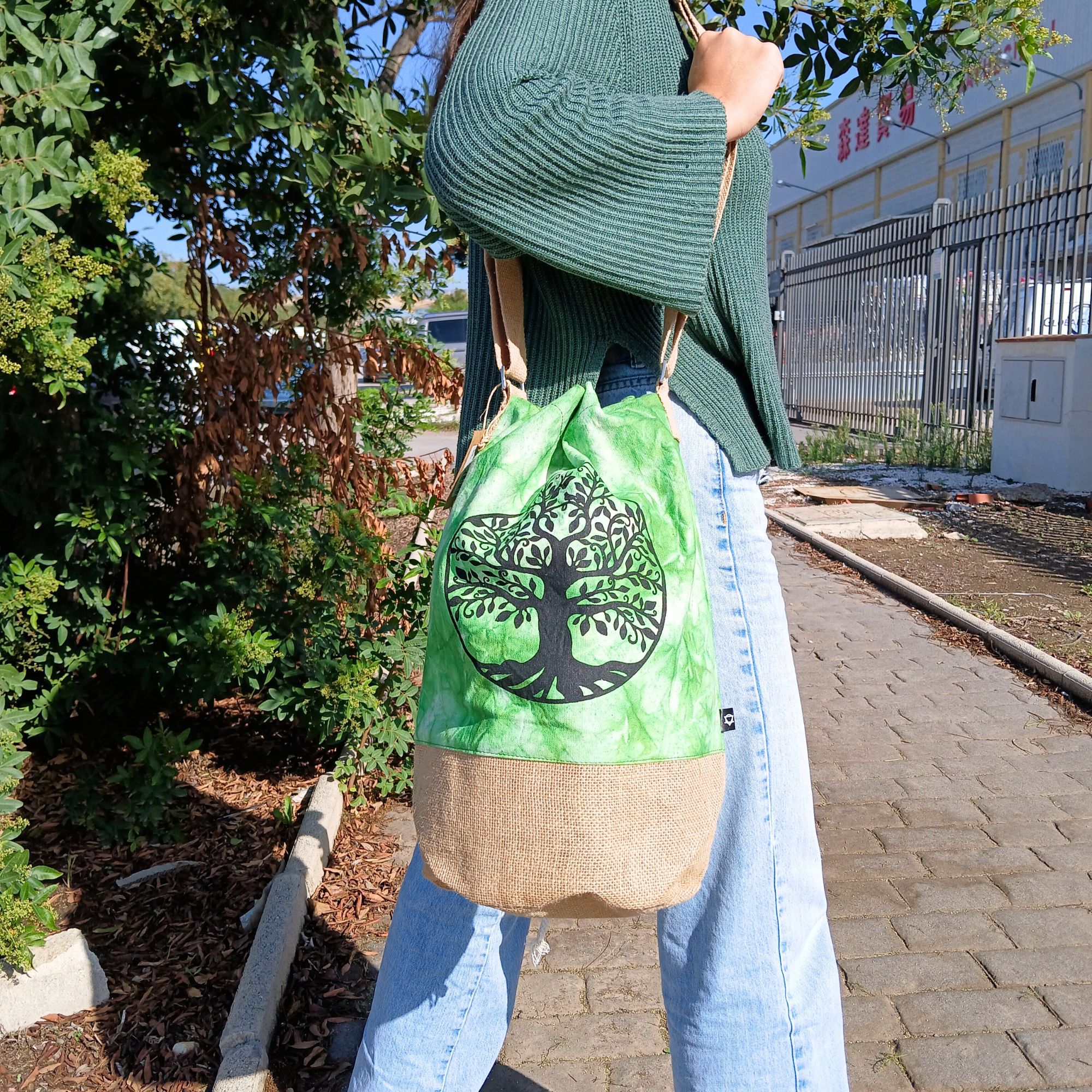 All Natural Backpack - Green Stonewash - Tree of Life - Image 4