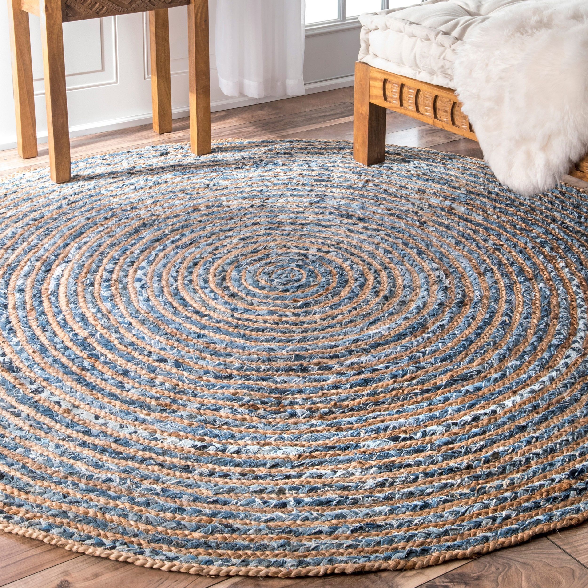 Round Jute and Recycle Denim Rug- 90 cm - Image 4