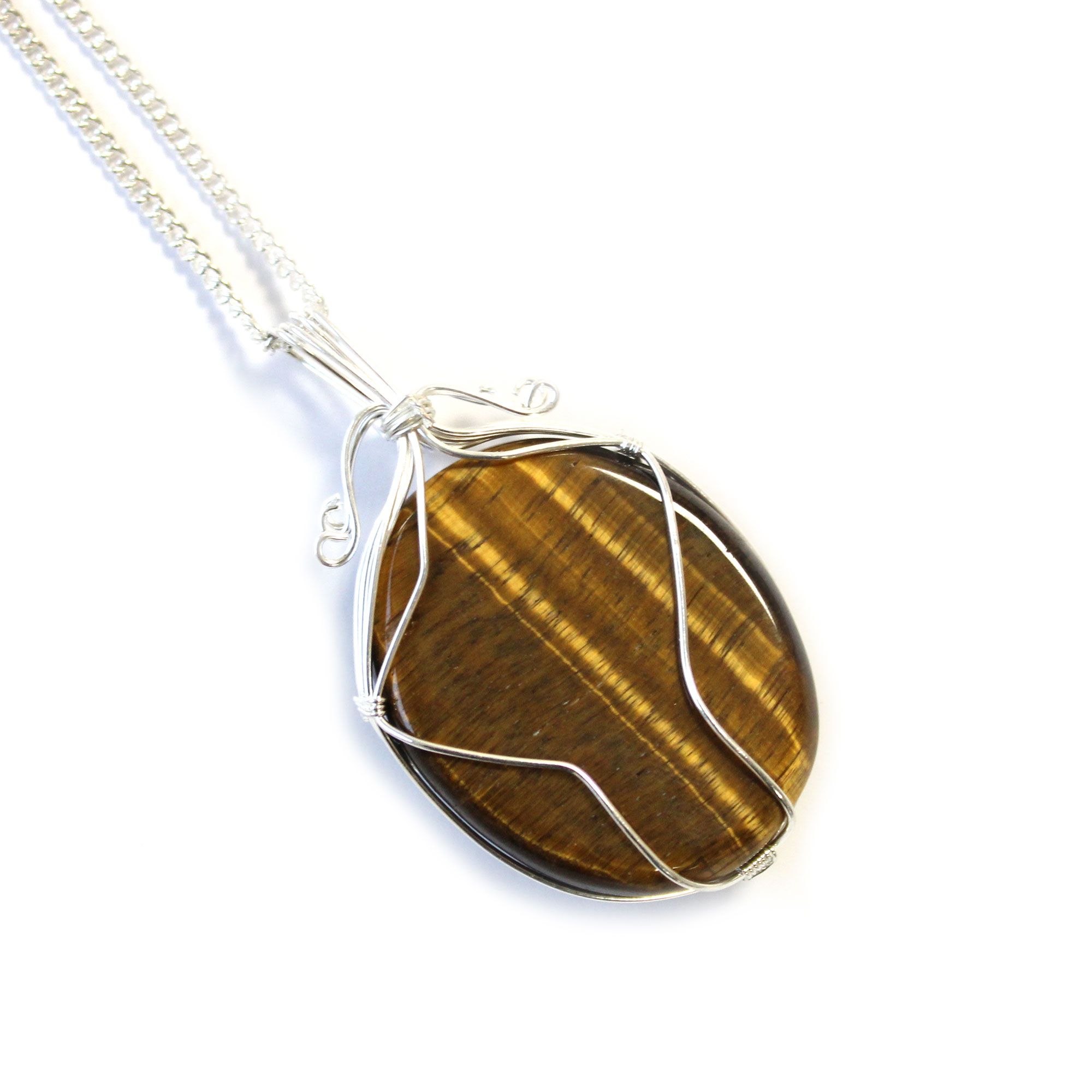 Swirl Wrapped Gemstone Necklace - Tiger Eye - Image 4