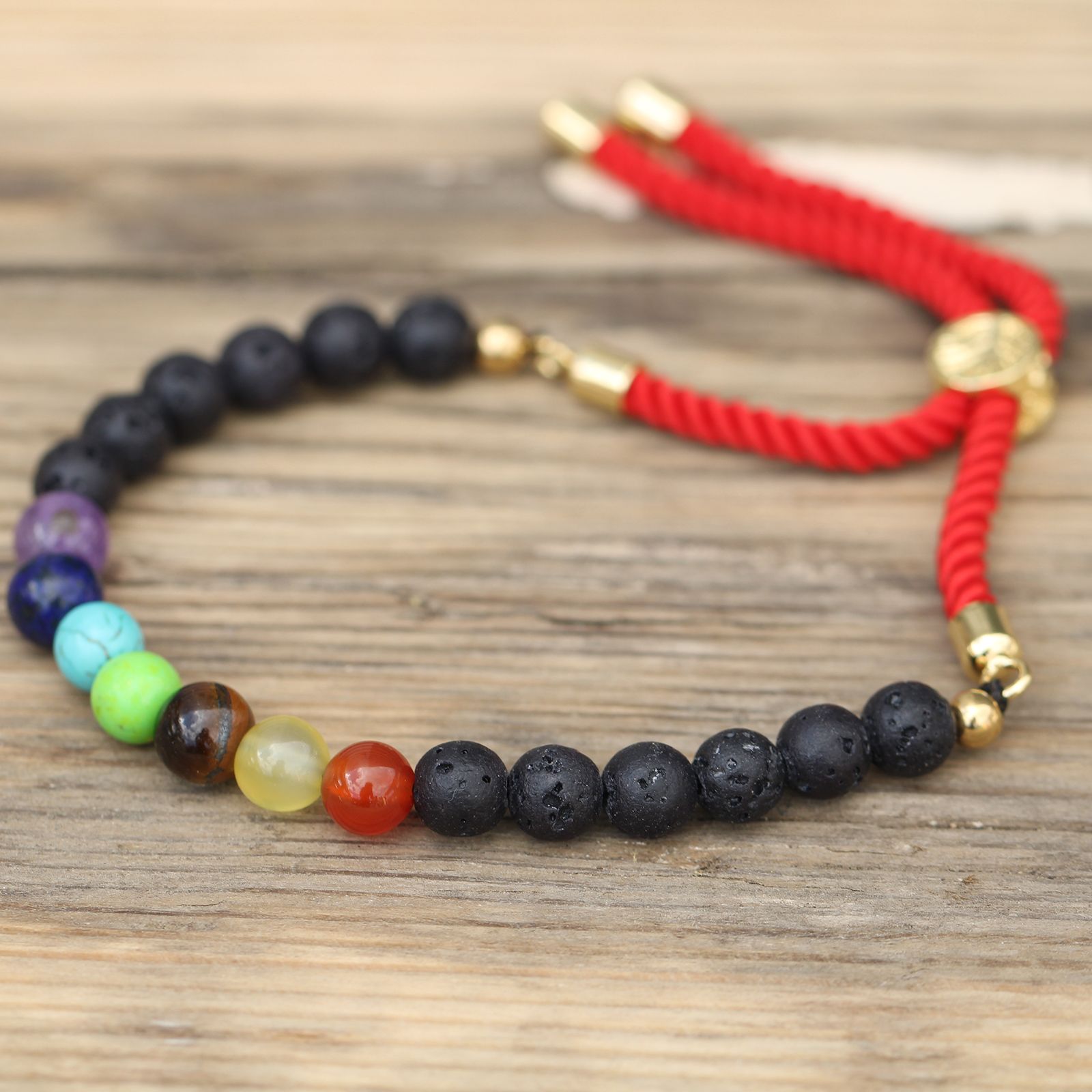 18K Gold Plated Gemstone Royal String Bracelet - Lava Stone Chakra - Image 3