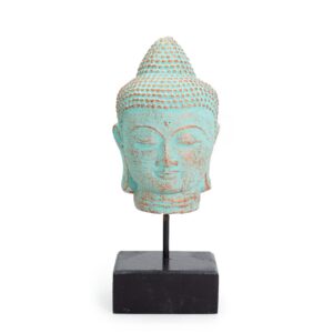 Stillness Buddha Head on Stand - Green Copper