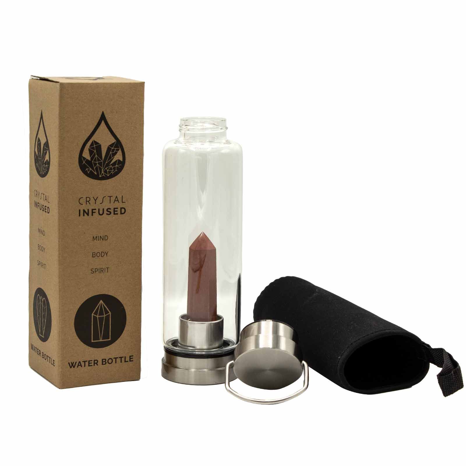 Crystal Infused Glass Water Bottle - Invigorating Red Jasper - Obelisk - Image 3