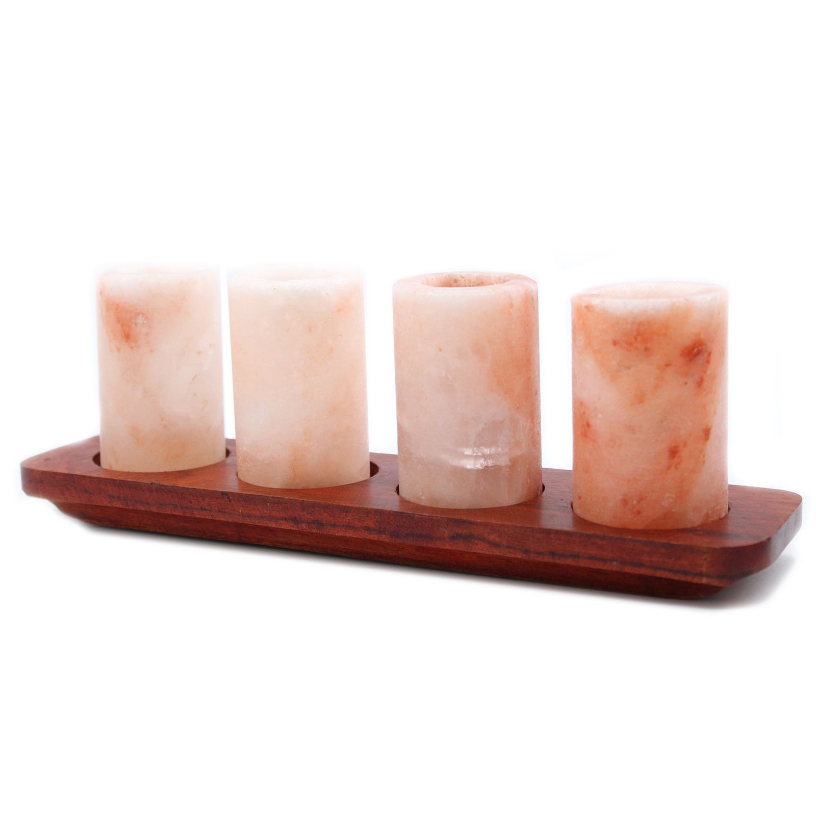 Set of 4 Himalayan Salt Shot Glasses & Wood Serving Stand - Image 2