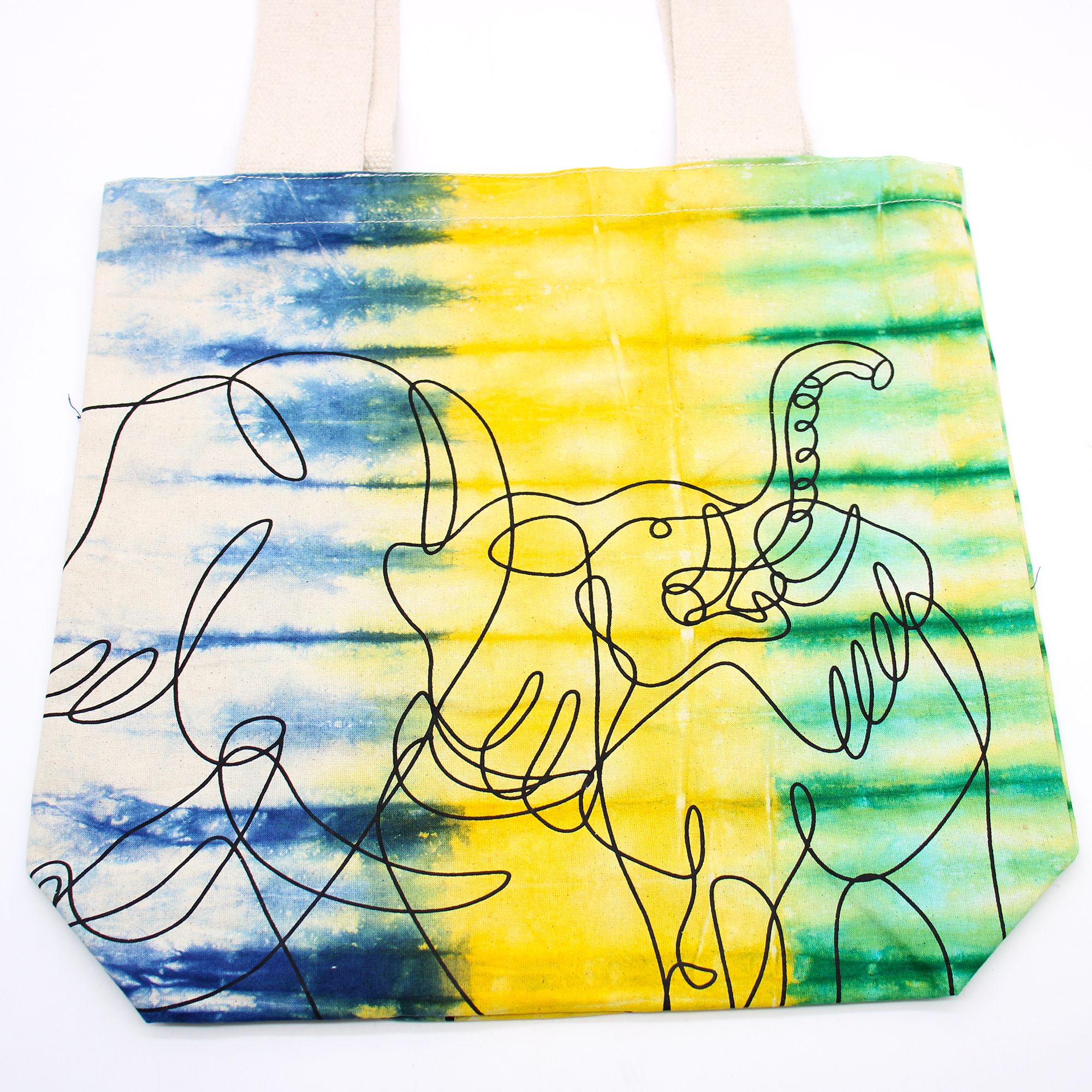 Tye-Dye Cotton Bag (6oz) - 38x42x12cm - Elephants - Multi - Natural Handle - Image 2