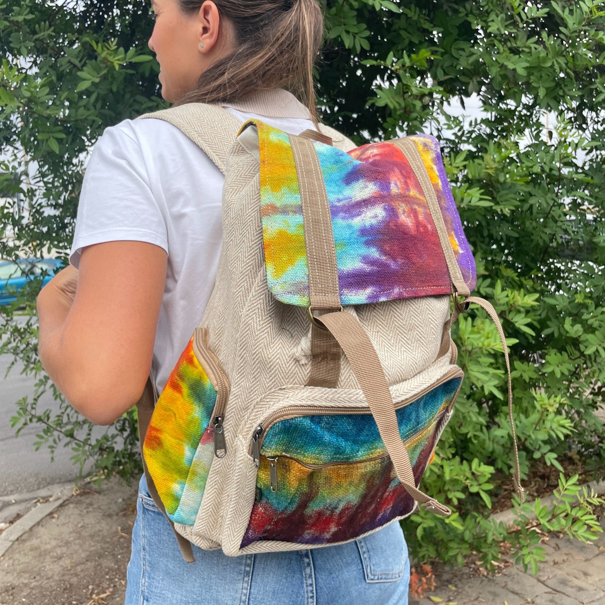 Tiedye Hemp Large Square Backpack - Image 4