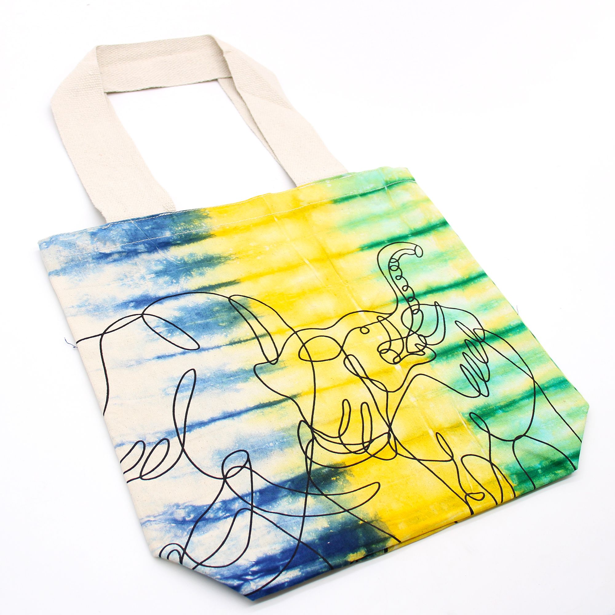 Tye-Dye Cotton Bag (6oz) - 38x42x12cm - Elephants - Multi - Natural Handle - Image 3