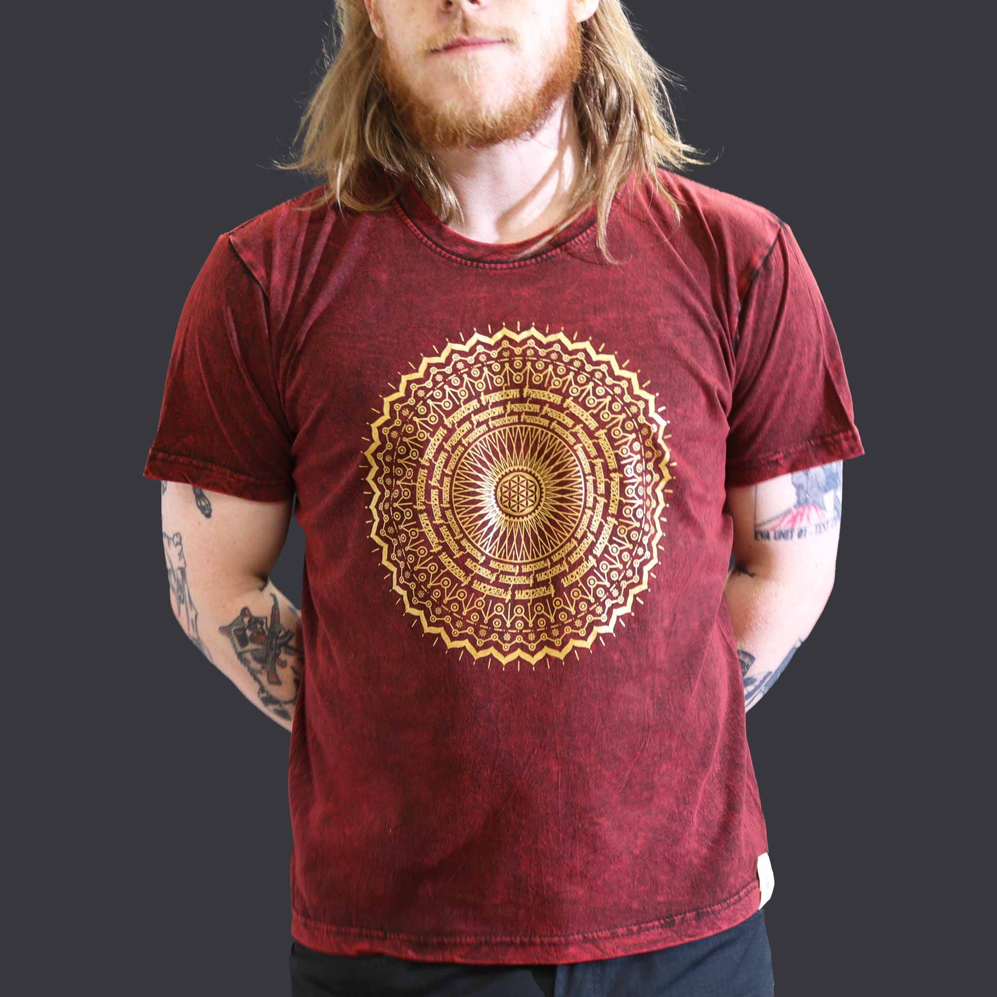 Large Stone Washed T-Shirt - Mandala - Maroon - Image 5