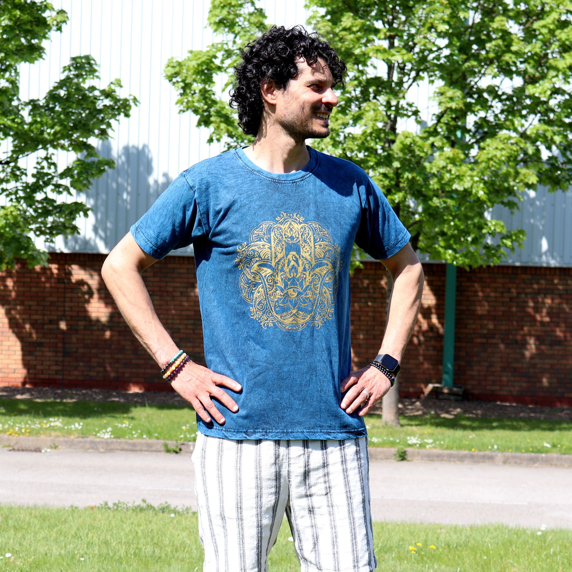 Medium Stone Washed T-Shirt - Hamsa - Blue - Image 4