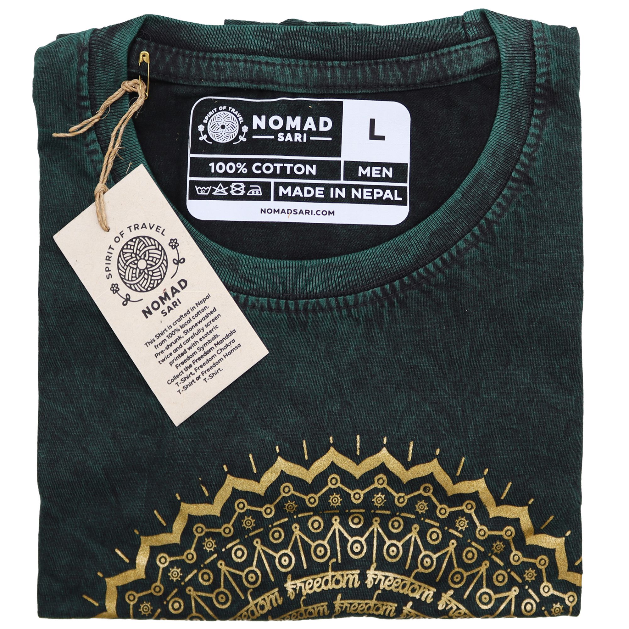 Large Stone Washed T-Shirt - Mandala - Green - Image 2