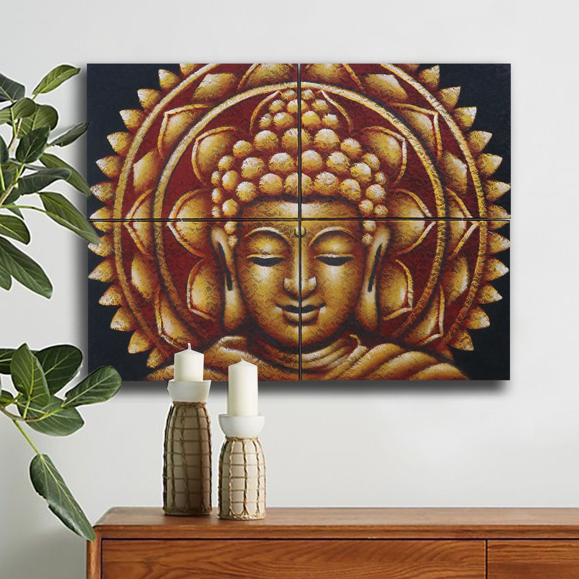 Set of 4 Gold Buddha Mandala Brocade Detail 30x40cm - Image 2