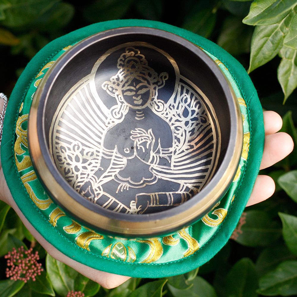 Green Tara Singing Bowl Set 10cm (min 380gm) - Image 9