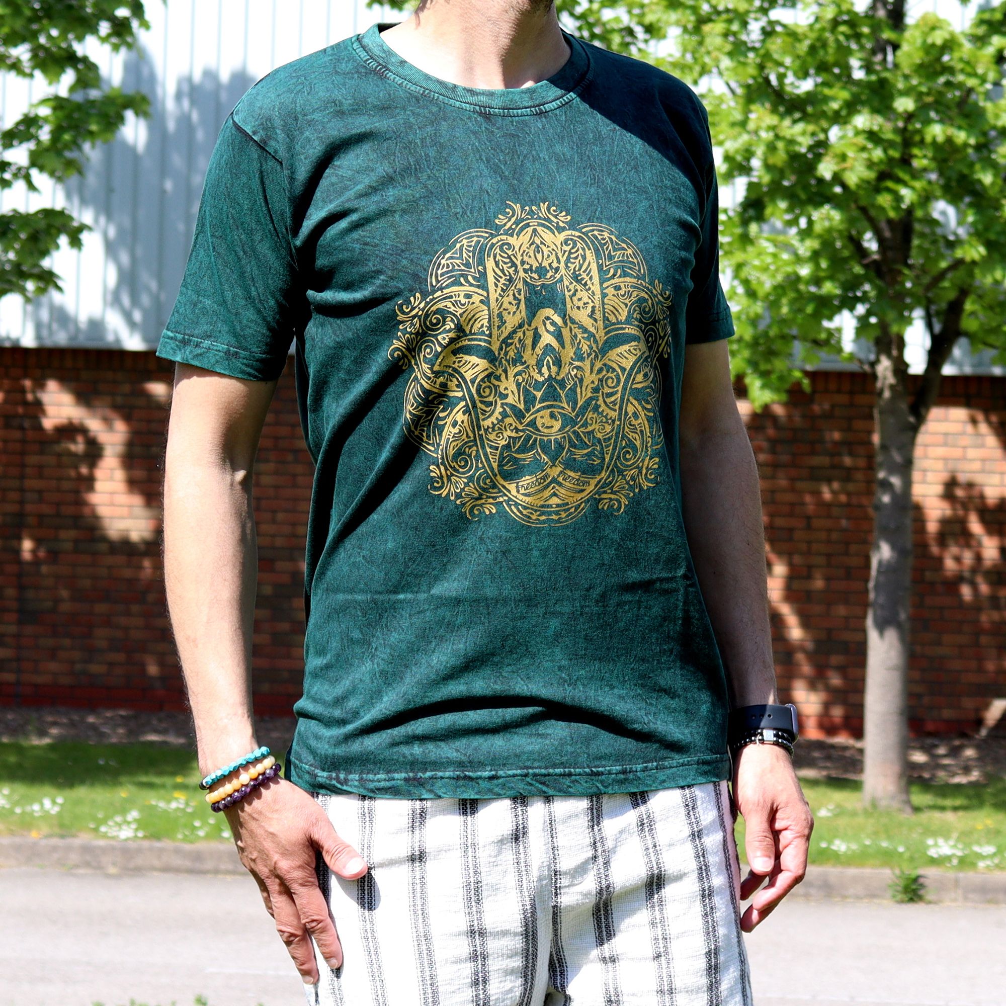 Medium Stone Washed T-Shirt - Hamsa - Green - Image 2