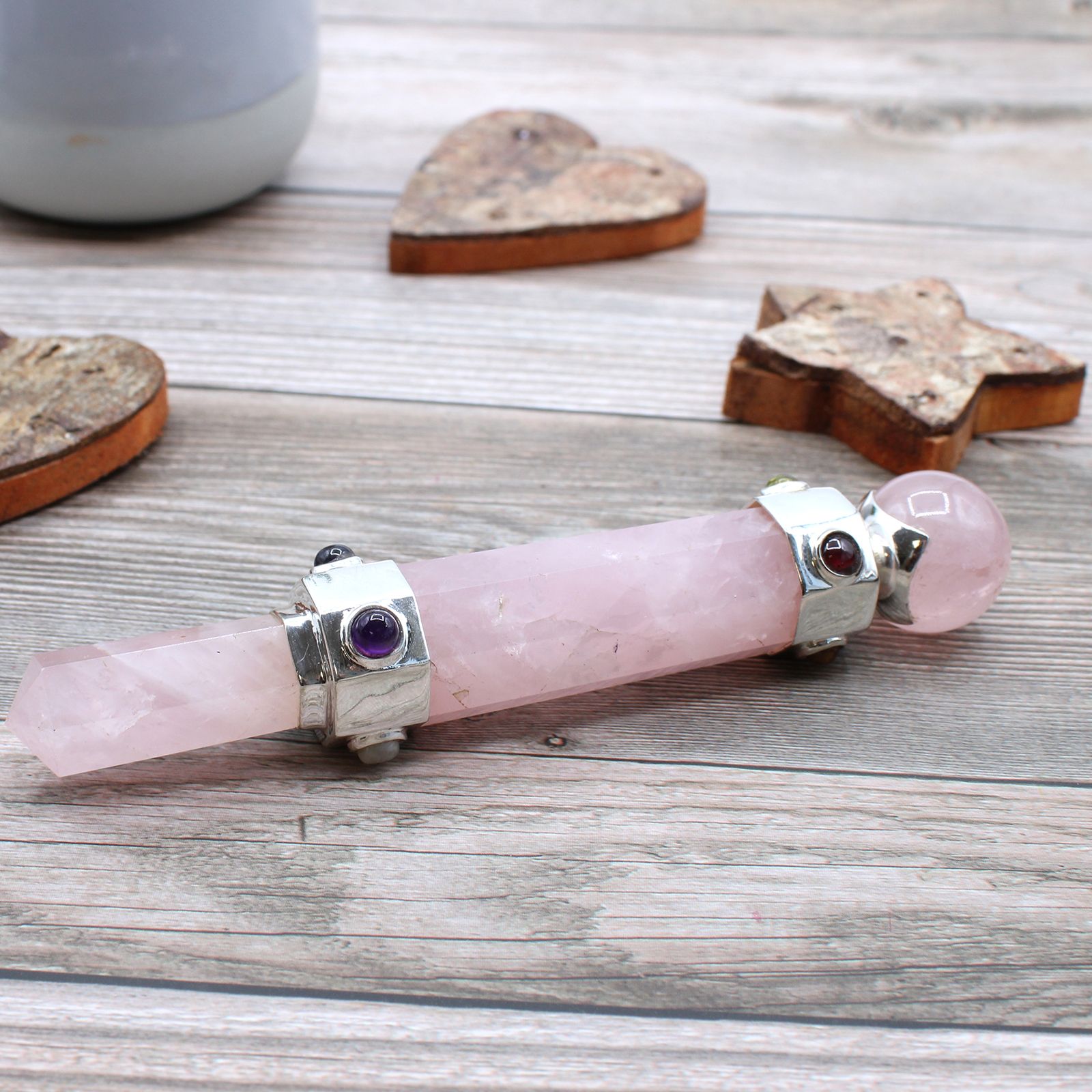 Hexagonal Crystal Healing Wand - 12cm - Rose Quartz - Image 3